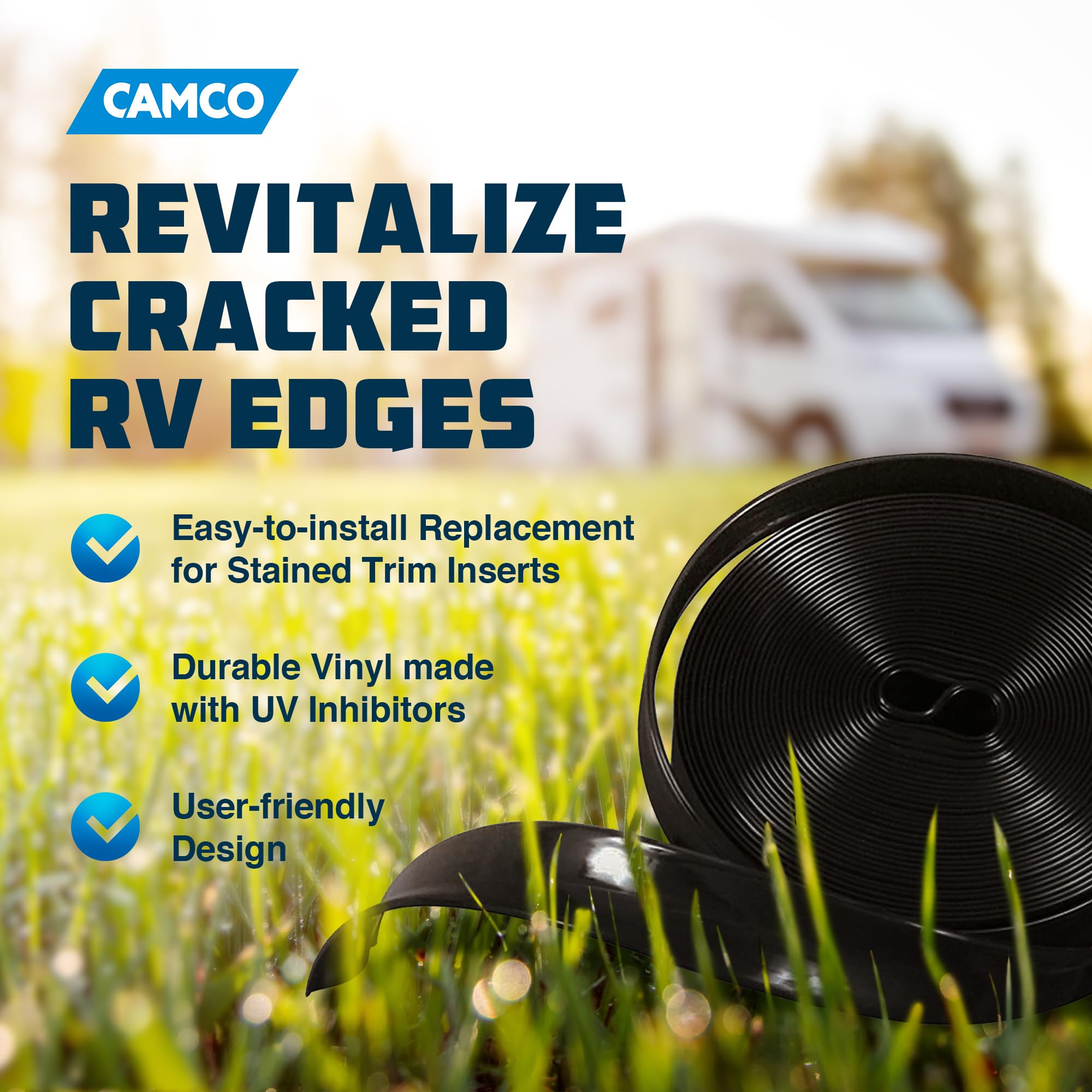 Vinyl Trim Insert Camco 25212 (1" x 100', Black)