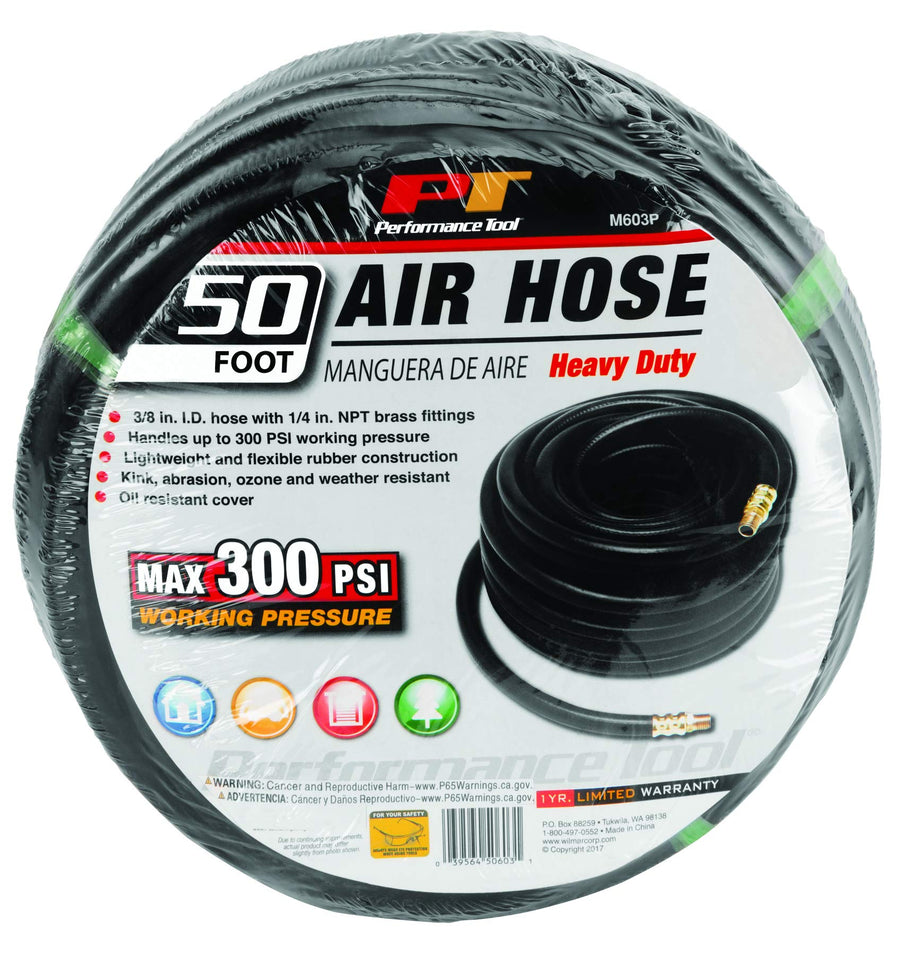 M603P Performance Tool 50-Foot by 3/8-Inch Rubber Air Hose
