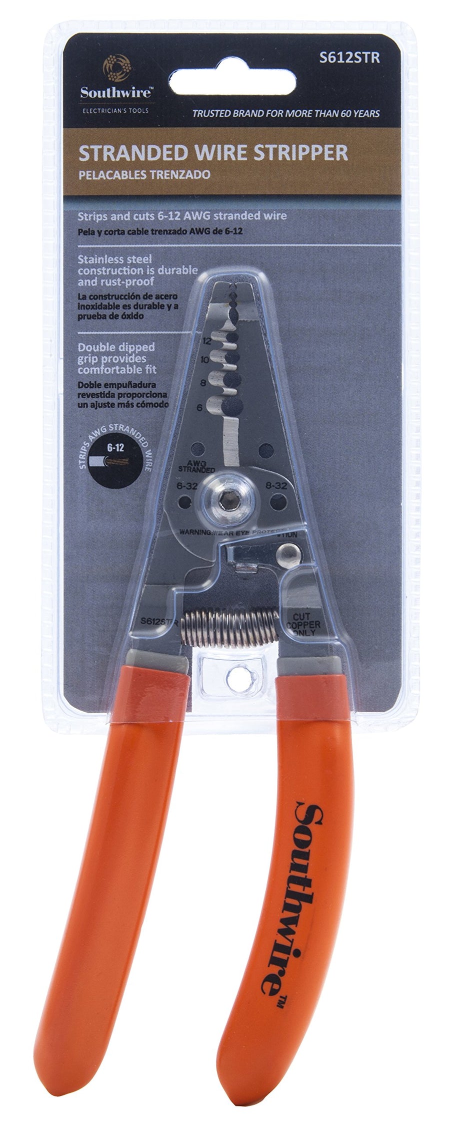Southwire - 58277940 S612STR Tools & Equipment 4-10 AWG SOL & 6-12 AWG STR Ergonomic Handles Wire Stripper/Cutter