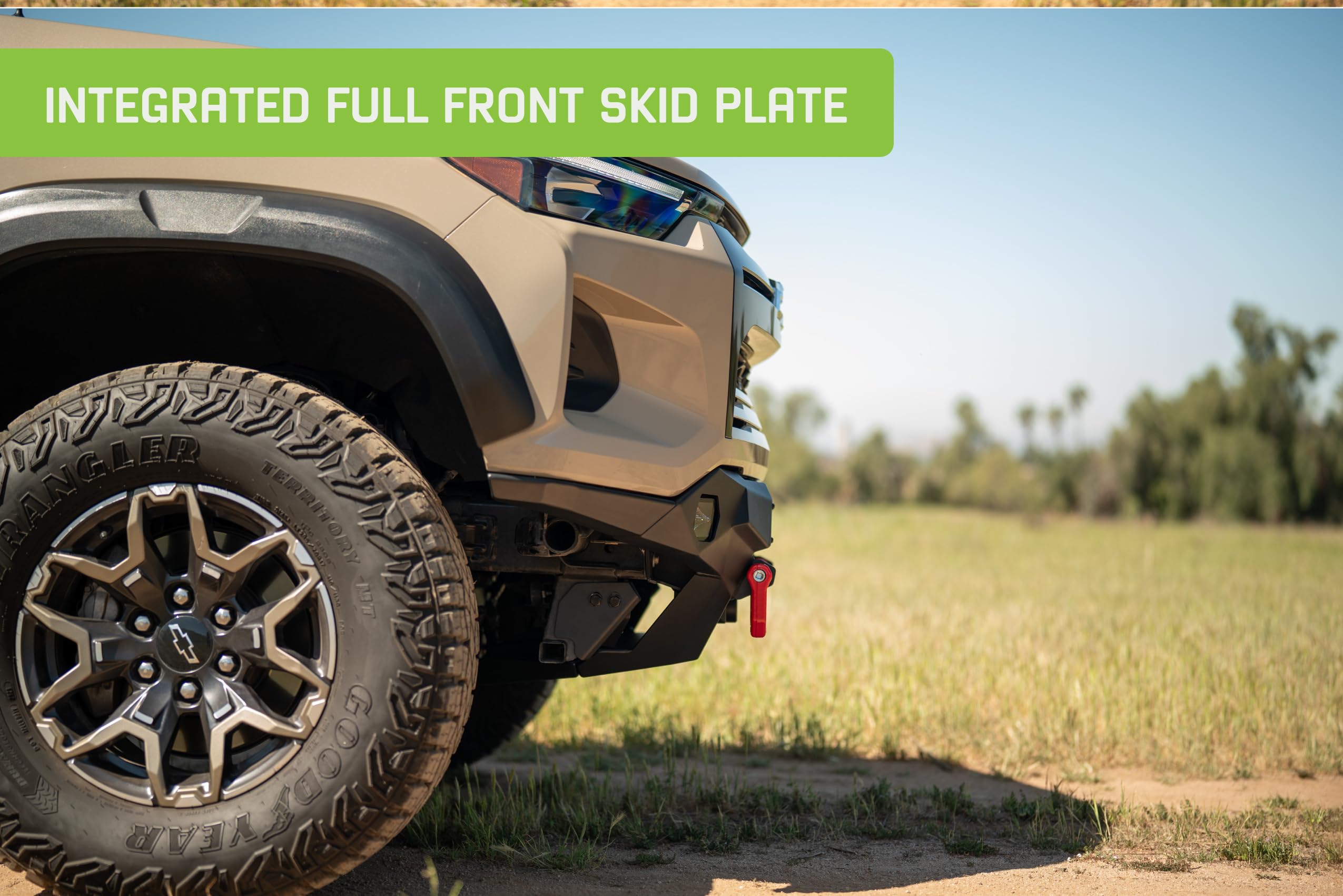 Offroad DV8 Spec Series Front Bumper for 2023-2025 Chevy Colorado ZR2 | High-Clearance Design | 20" Light Bar Mount Behind Mesh Panel | Heavy-Duty Winch Mount | Low-Profile Wings | Full Skid Plate
