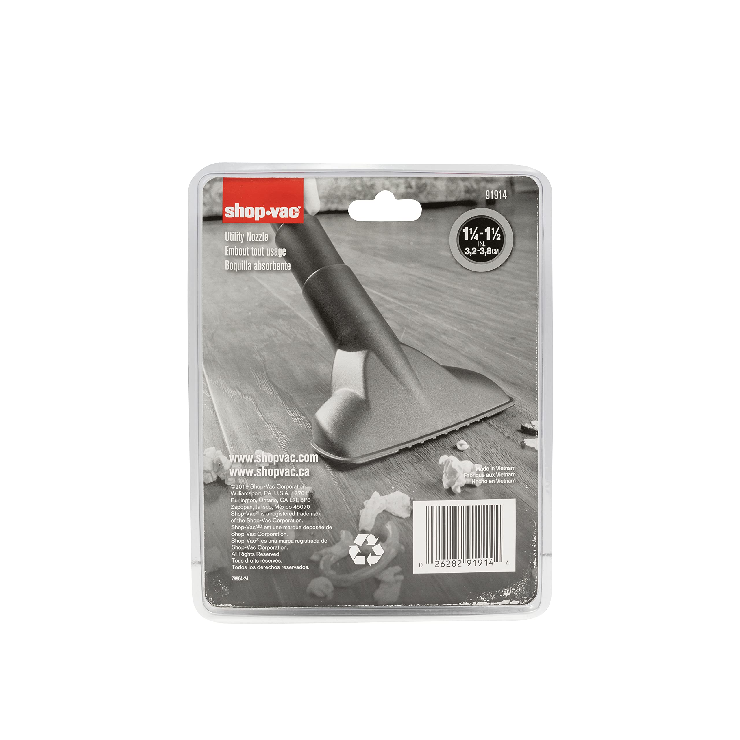 Utility Nozzle Shop-Vac 9191400, 1.5 Inch Diameter, Includes 1.25 Inch Diameter Adapter, Versatile Cleaning on Multiple Surfaces (1-Pack)