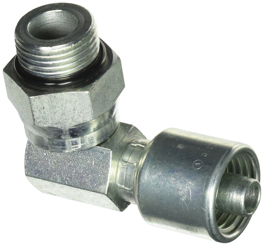 MegaCrimp Couplings Gates 8G-12MBX90, Male O-Ring Boss Swivel, Zinc Plated Carbon Steel, 3.16", 90° Bent Tube, 1/2" ID