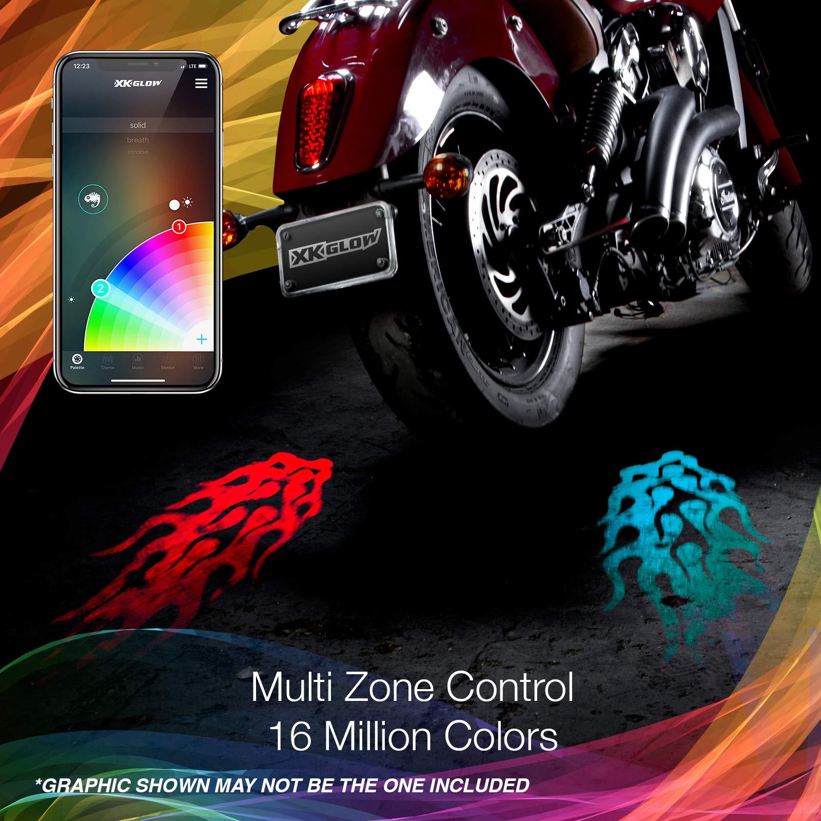 XKchrome CurbFX 2pc Bluetooth App Control Waterproof LED Projector Welcome Light Flame Style