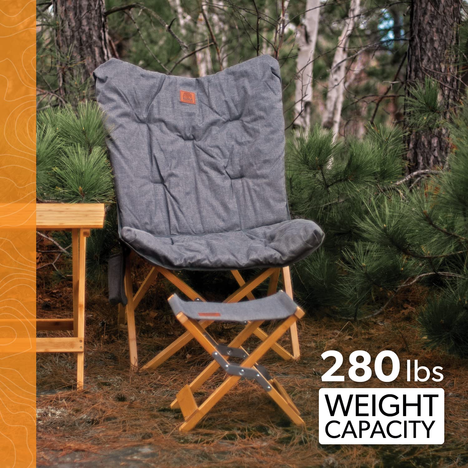 Yoho Bamboo Butterfly Chair Kuma Outdoor Gear with Carry Bag, Ultimate Portable Luxury Outdoor Chair for Camping, Glamping, Sports & Outdoor Adventures (Heather Grey)