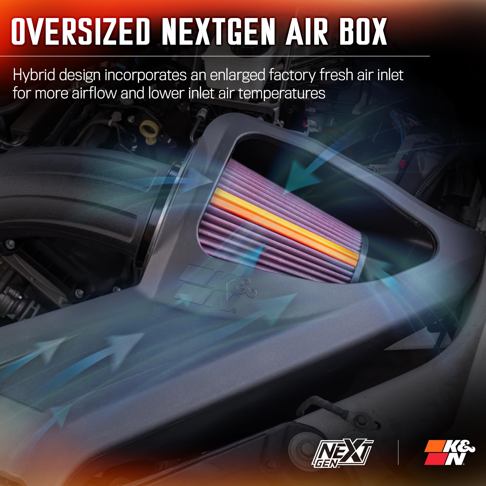 Cold Air Intake System K&N NextGen: High-Flow Cotton Filter: Compatible with 2015-2025 FORD: F150, 50-2591