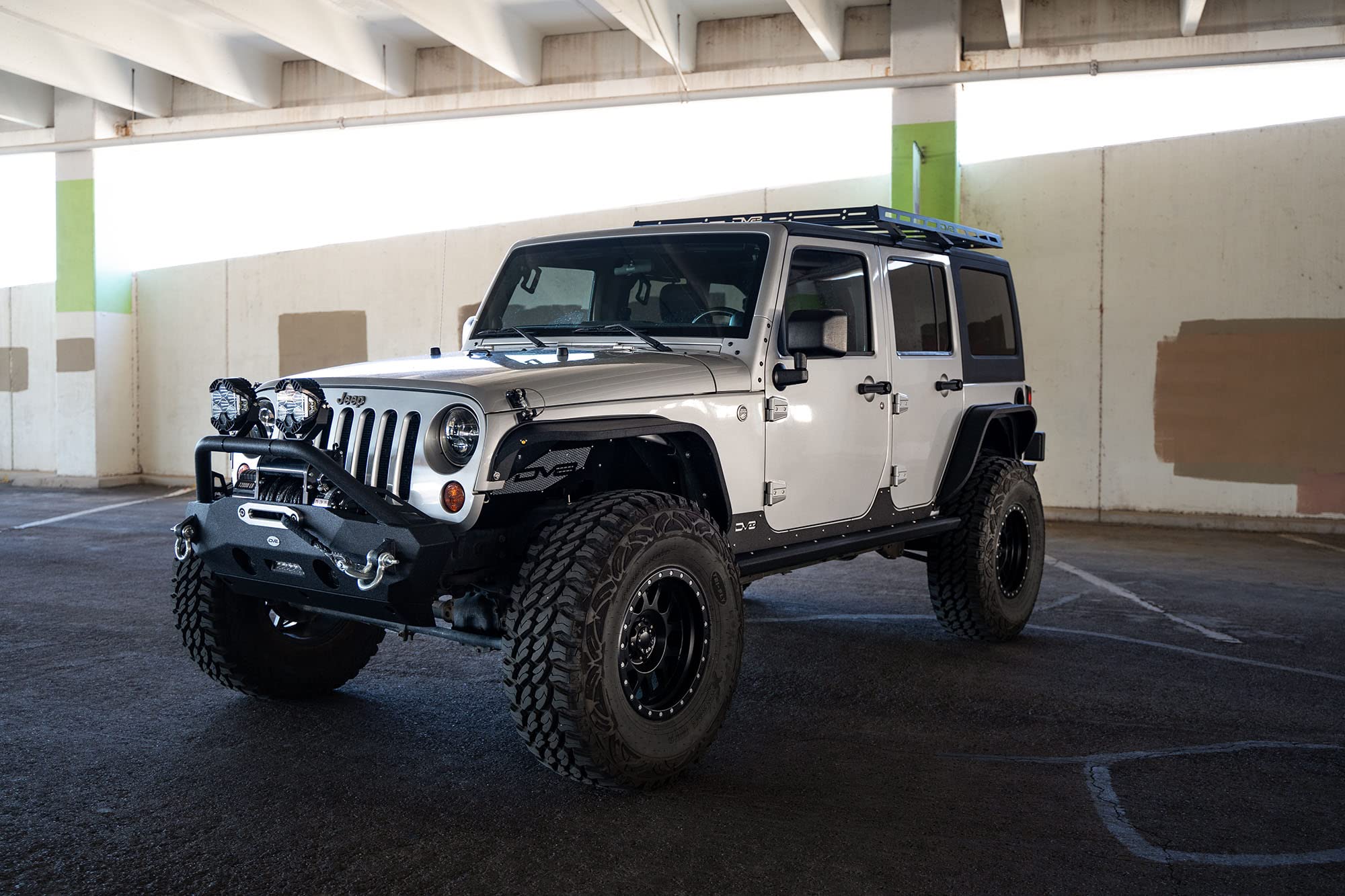 Half-Length DV8 Offroad Roof Rack Compatible with 2007-2018 Jeep Wrangler JK 4-Door | Bolt-On Installation | Multiple Tie Down Points | 200 lb Capacity | Multiple Accessories