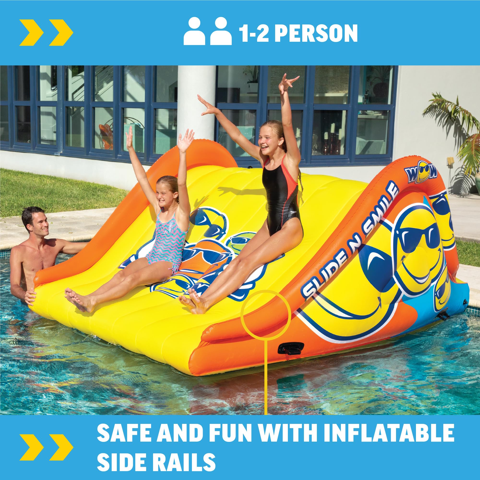 Sports Wow - Slide N Smile - Inflatable Floating Giant Water Slide for Adults & Children - Pool Accessory - Perfect for Lake & Pool Parties - 2 Lanes (9 ft)