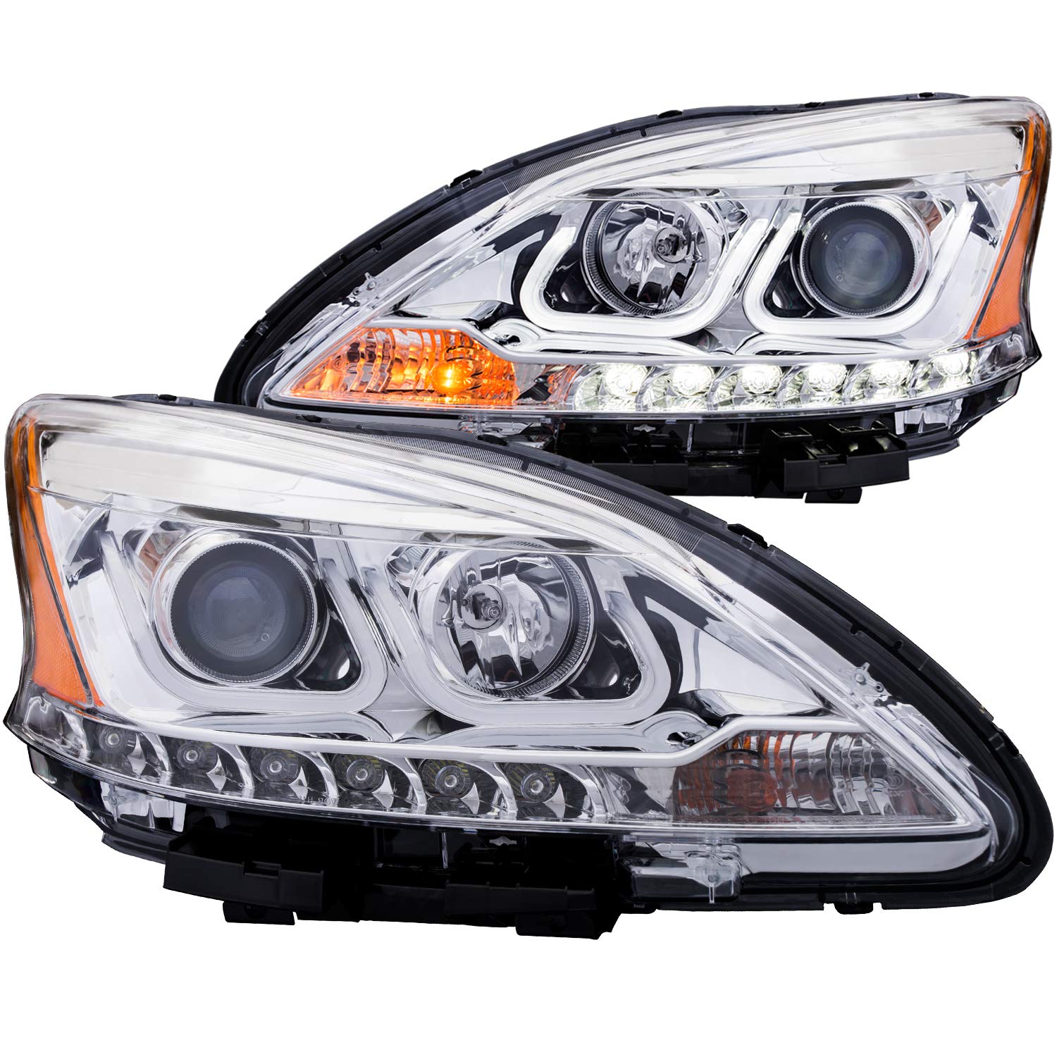 Chrome/Clear/Amber AnzoUSA Projector Headlight for Nissan Sentra