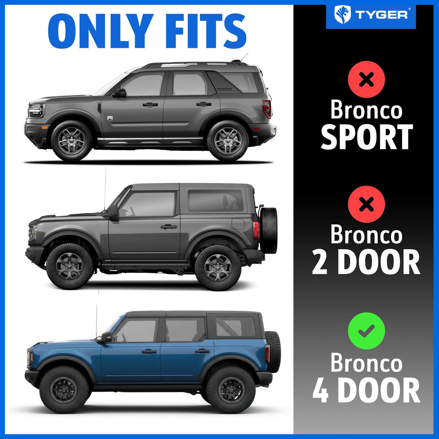 Tyger Auto Running Boards Tyger Access Compatible with 2021-2026 Ford Bronco 4-Door (Not fit Bronco Sport) | TG-AS2F24039 | Textured Black Drop Step Rail