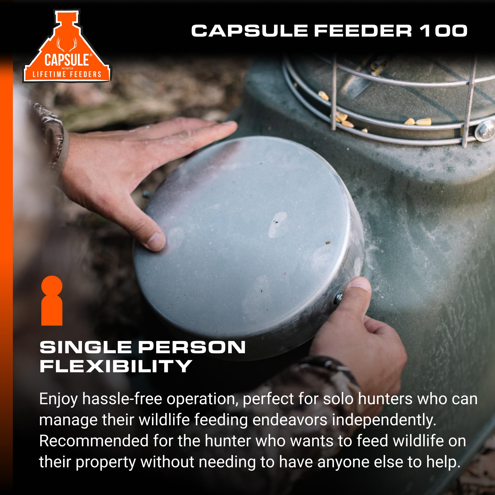Game Feeder Capsule Feeder with 100LB Capacity, 360-Degree Broadcast Hunting Game Feeder