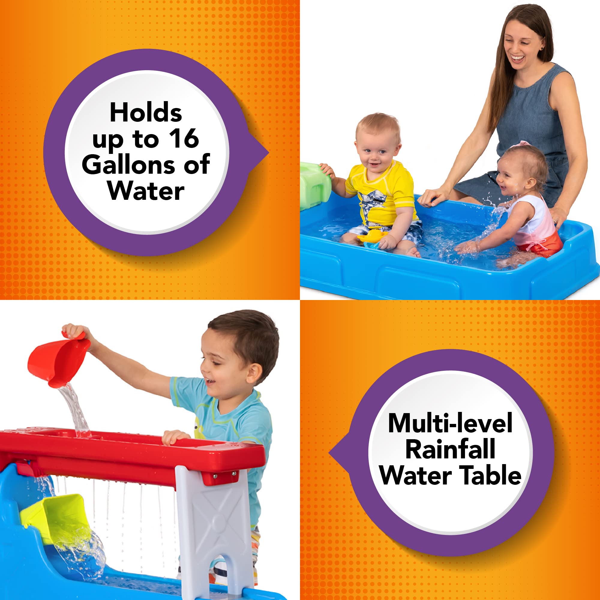 Raindrop Falls Simplay3 Water Table and Splash Kiddie Pool for Toddlers and Kids, 9 Water Play Table Accessories