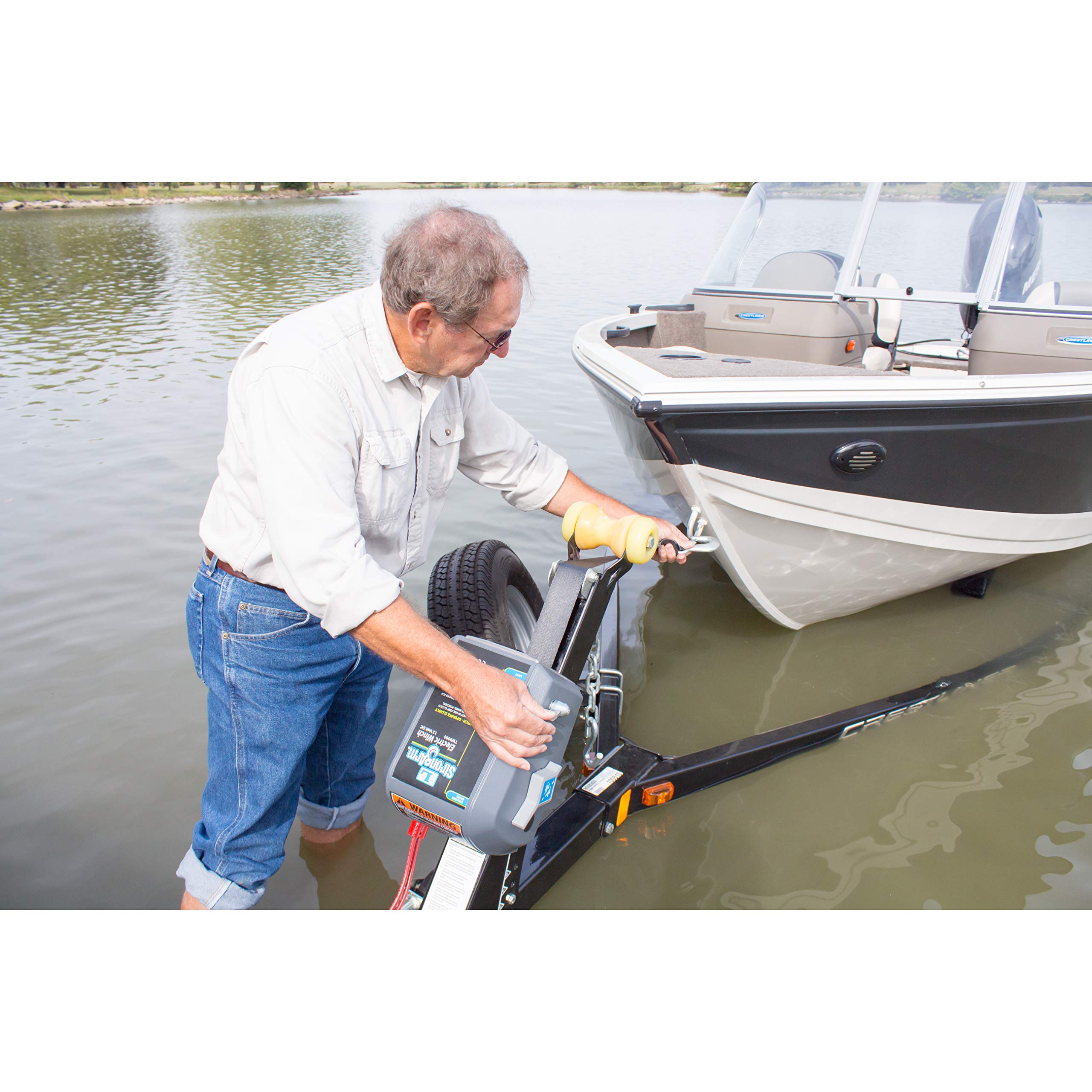 StrongArm (TW9000) Dutton-Lainson Company 12 Volt Electric Winch and Polyester Strap - Heavy Duty Boat Trailer Winch for Marine Use, 3000 lb Capacity, Power in/Out, Freewheel Clutch - Made in USA