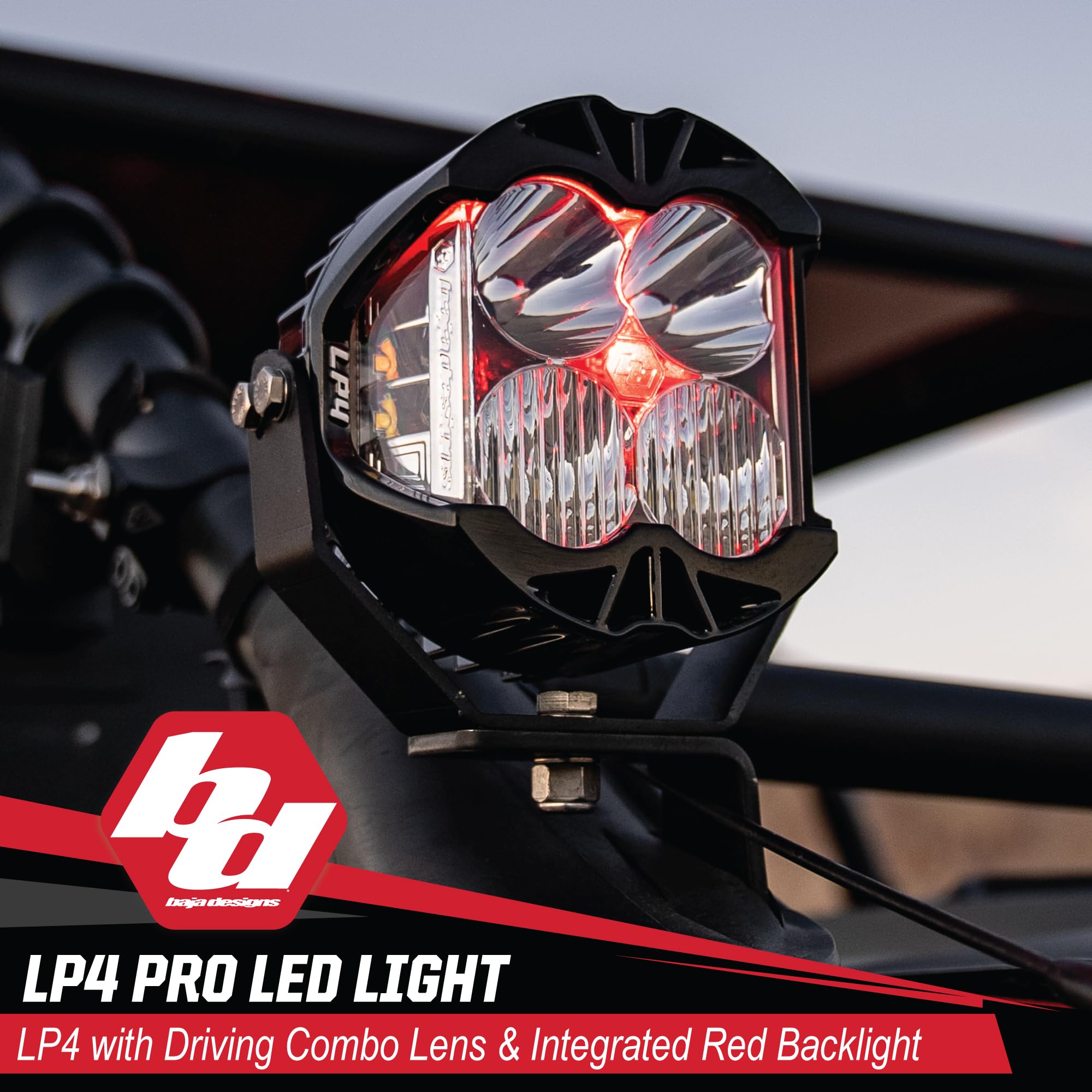 Baja Designs LP4 Pro LED Light Pod - Backlight with Universal Fit, Lifetime Protection (Driving/Combo; Red)