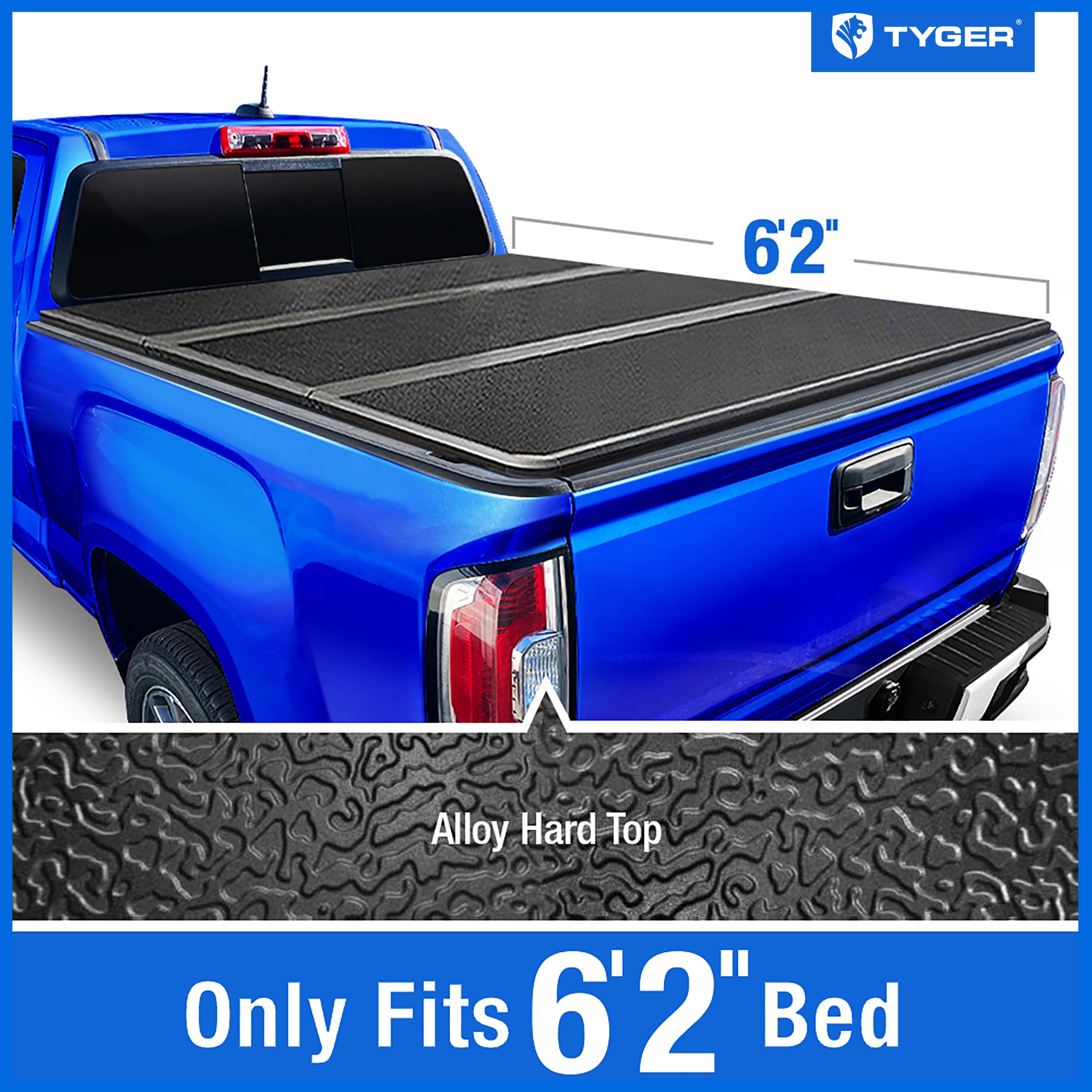 Tyger Auto T5 Hardtop Alloy Truck Bed Tonneau Cover Compatible with 2015-2022 Chevy Colorado / GMC Canyon | Fleetside 6'2" Bed (74") | TG-BC5C3040 Hard Folding Solid Tri-Fold Pickup Truck