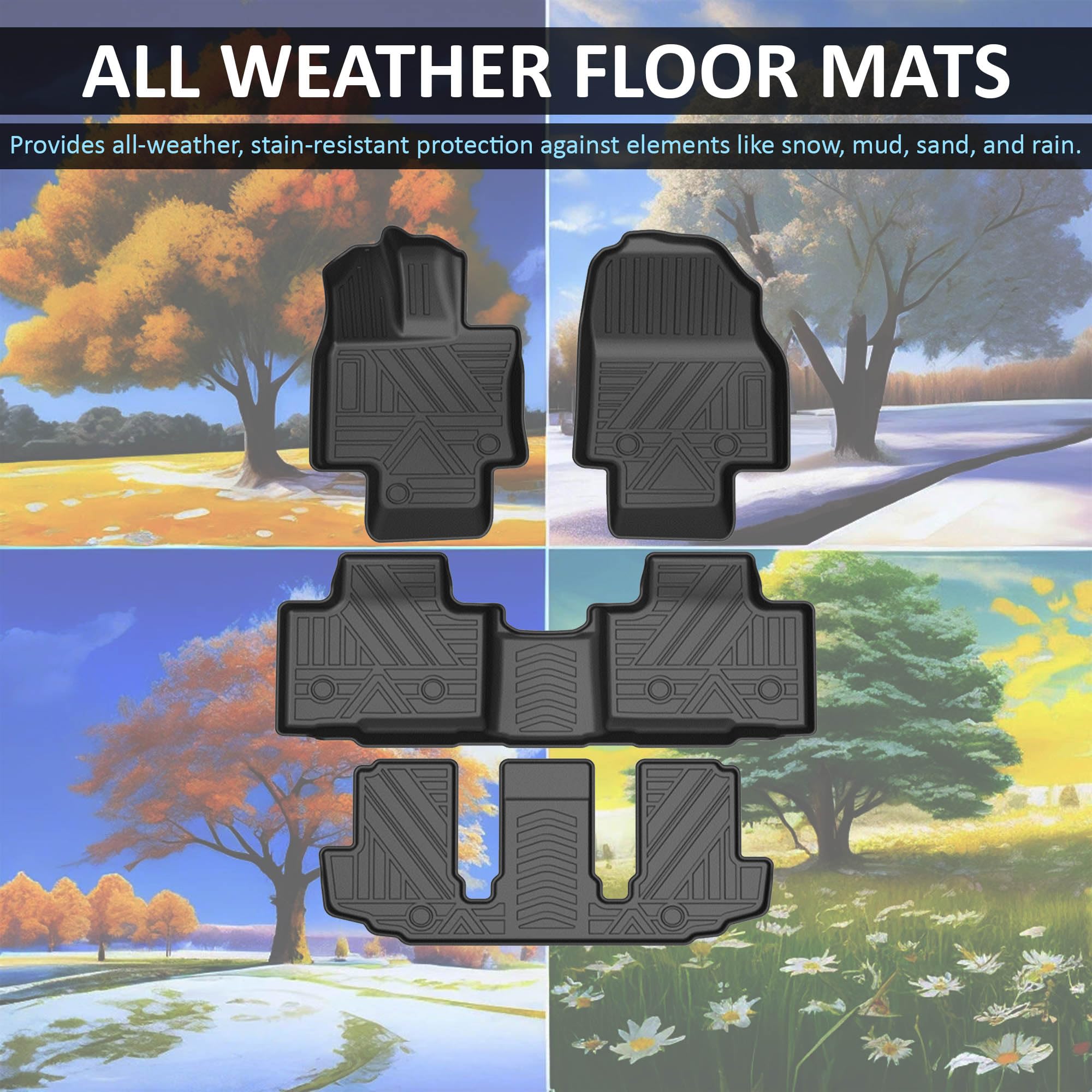 TOTALINER Black Horse Heavy Duty Floor Mat Anti-Skid Black 1.37'' Thickness Compatible with 2022-2023 Toyota Highlander 7-seats-FMTHI22