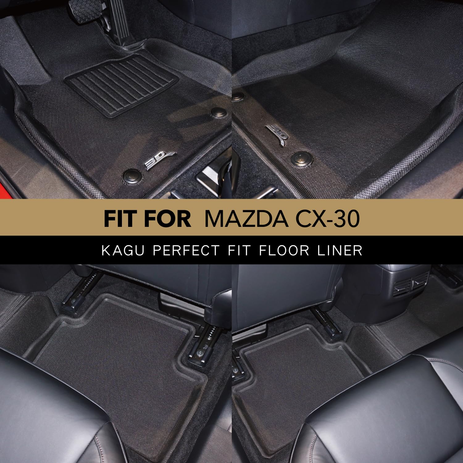 Kagu Floor Mat (Black) 3D MAXpider Compatible with Mazda Mazda3 2019-2025 / Cx-30 2020-2025 - Full Set