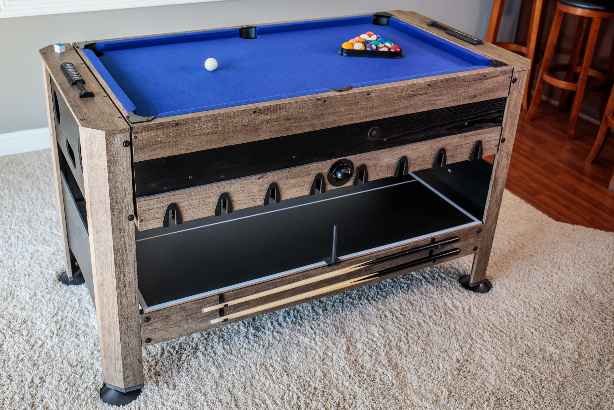56” Triumph 4-in-1 Swivel Multi-Game Table - Air Hockey, Billiards, Foosball, Ping Pong - Rustic Wood Grain Finish