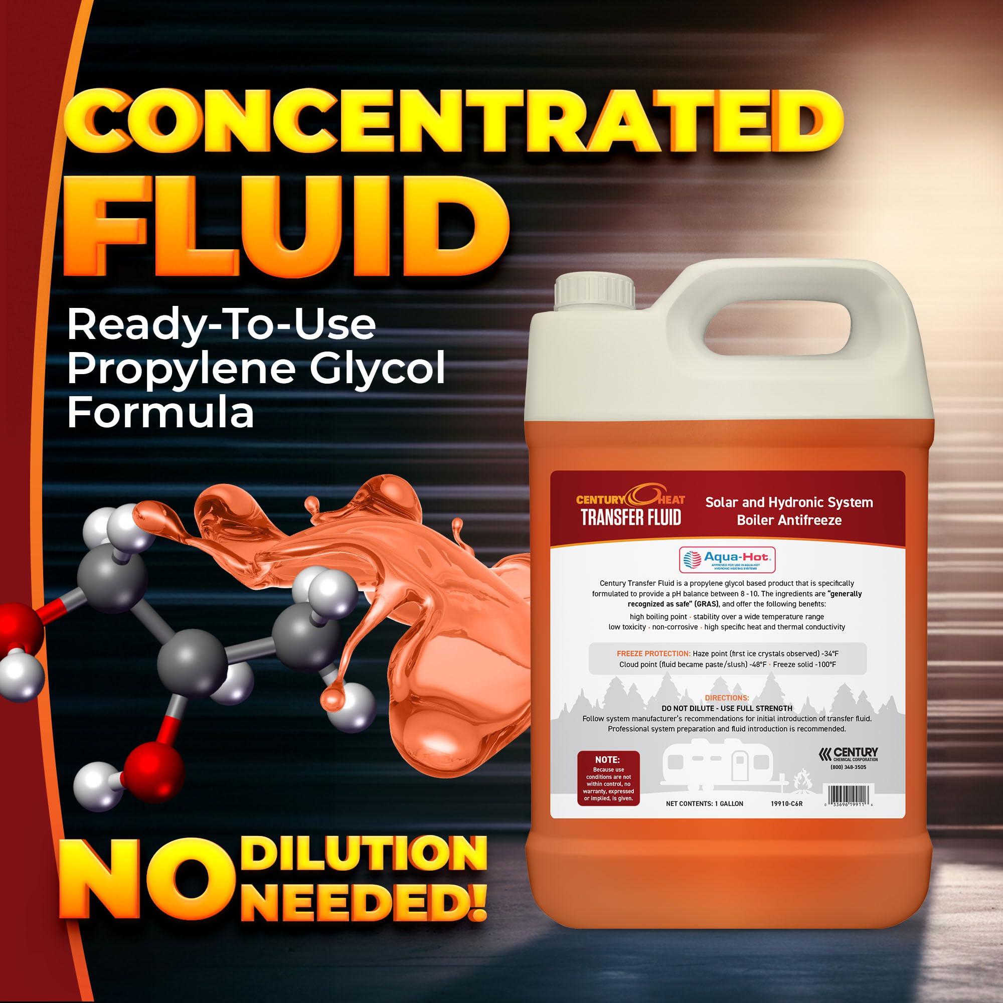 Heat Transfer Century Fluid, Non-Corrosive, Non-Toxic Propylene Glycol RV Antifreeze for Heating Systems | Ready to Use | Recomended by Aqua-Hot, Oasis & Timberline. - Red 1 Gallon