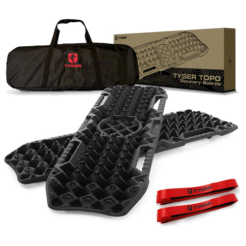 Tyger Auto Recovery Boards Topo Off-Road | Jack Lift Compatible | Extra Wide | Emergency Rescue on Mud, Snow, Sand for Trucks SUV | Tire Wheel Traction Mat Ramp Pads | Pair Set | Black | TG-RD2U22238