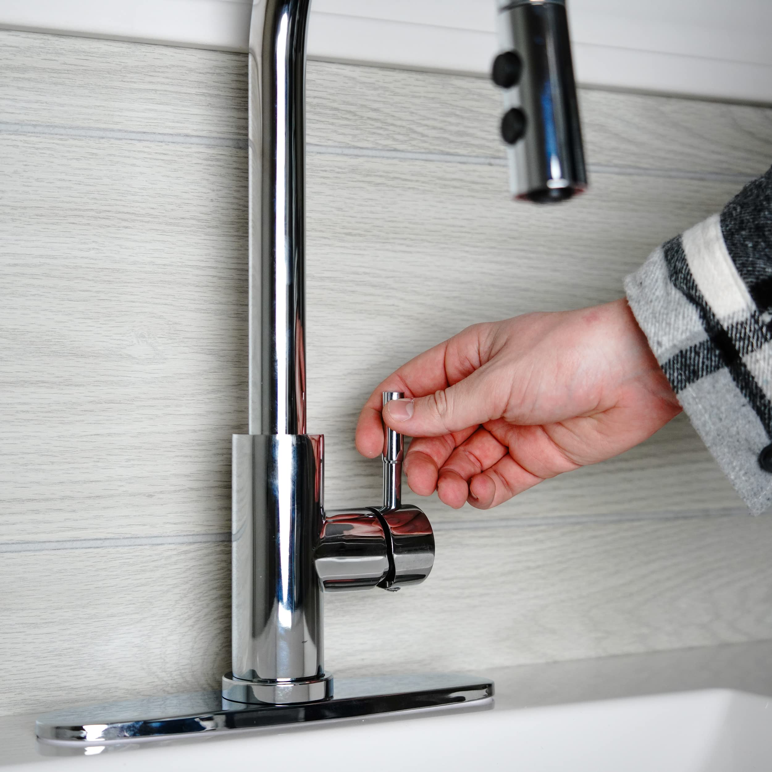 Single Lever Pull-Down Kitchen Faucet Empire Faucets SL4000CH-A with Hi-Arc Bullet Spout and Deck Plate - Chrome