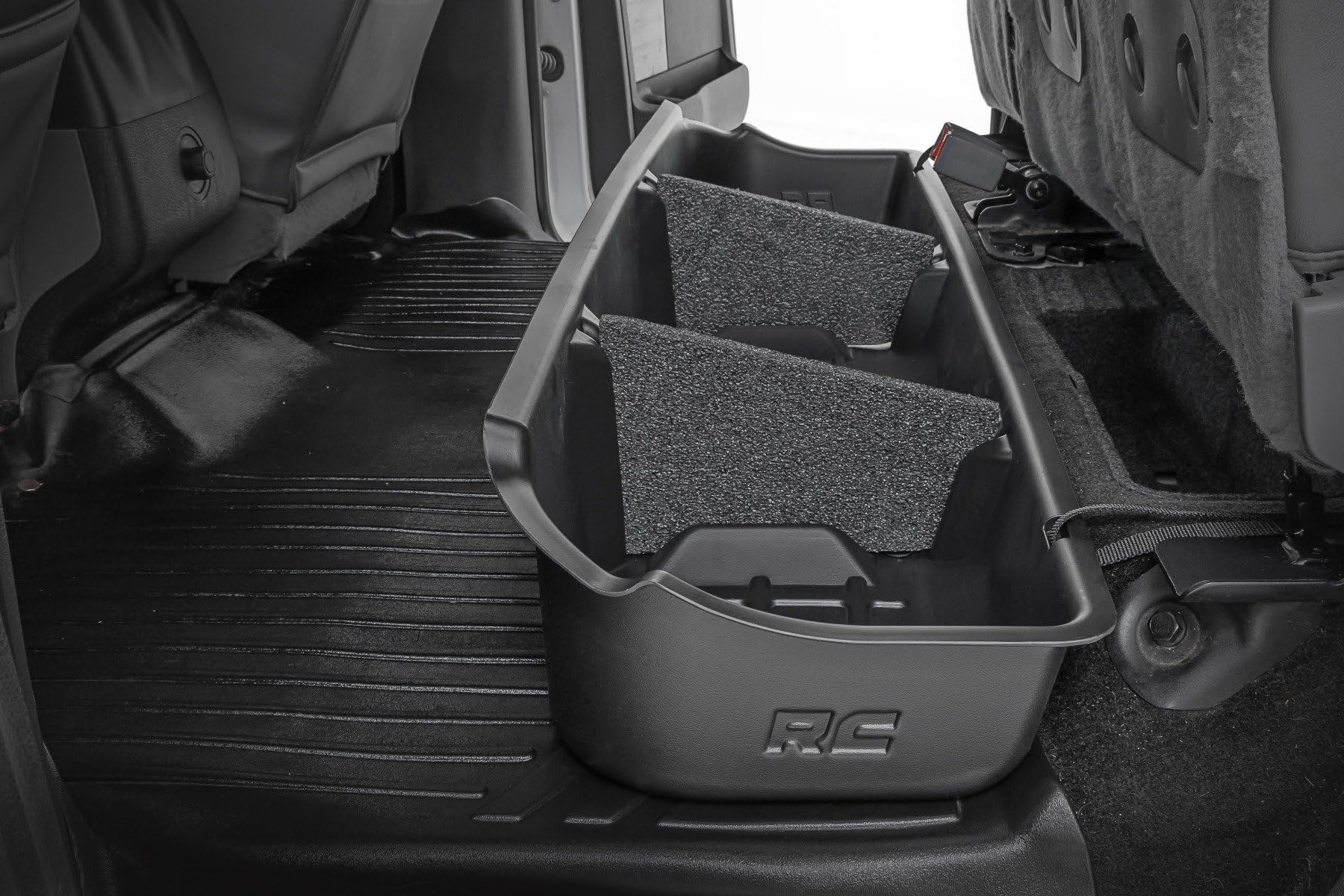 Under Seat Storage Rough Country for Ford F-150 (2009-2014) CrewCab - Custom-Fit, Durable, Anti-Skid Thermoplastic Under Seat Storage Compartment