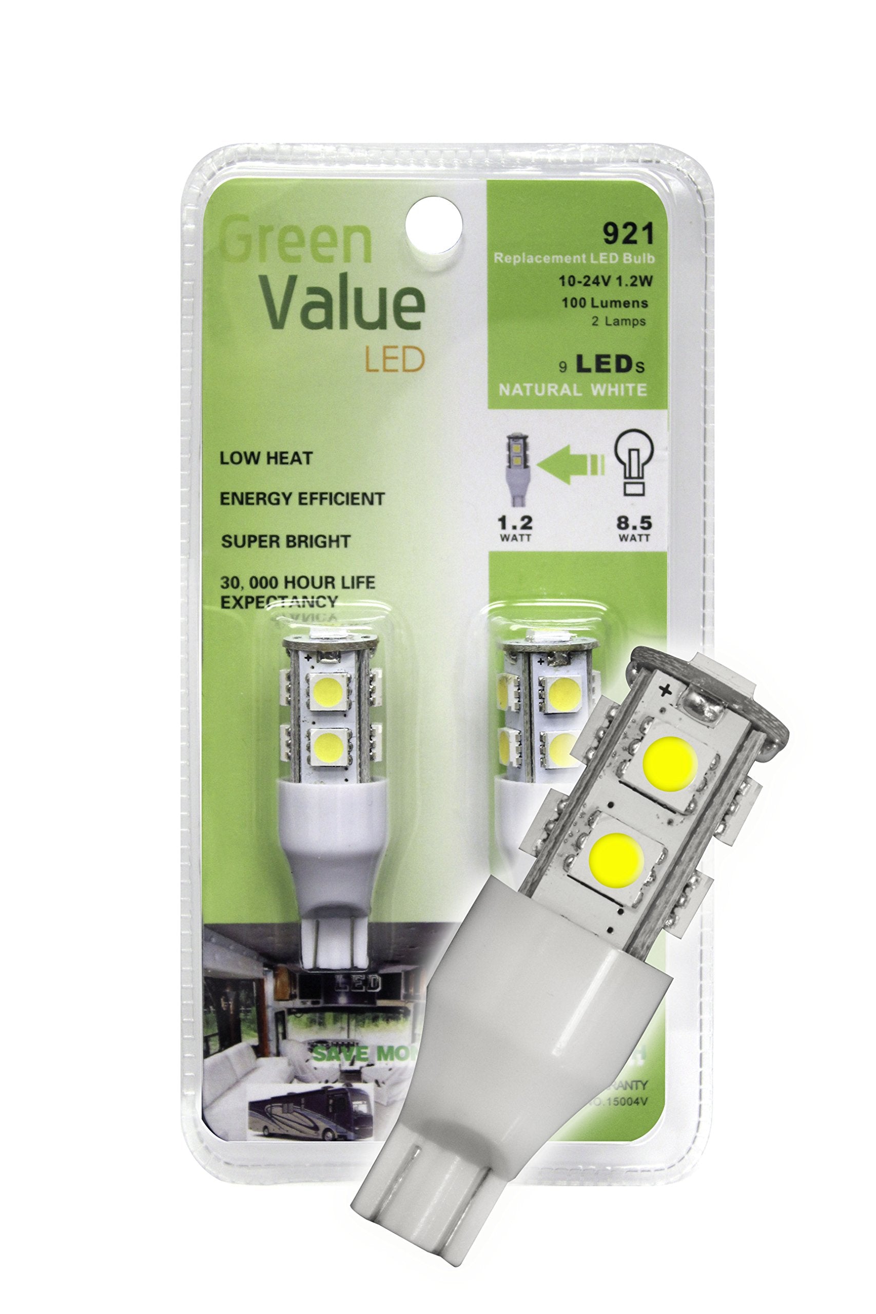 LED Green Value 15001V G4 Base w/L Shape Back Pins LED Replacement Bulb 150 LUM 8-30v Warm White (Natural White, 921 Wedge Base)