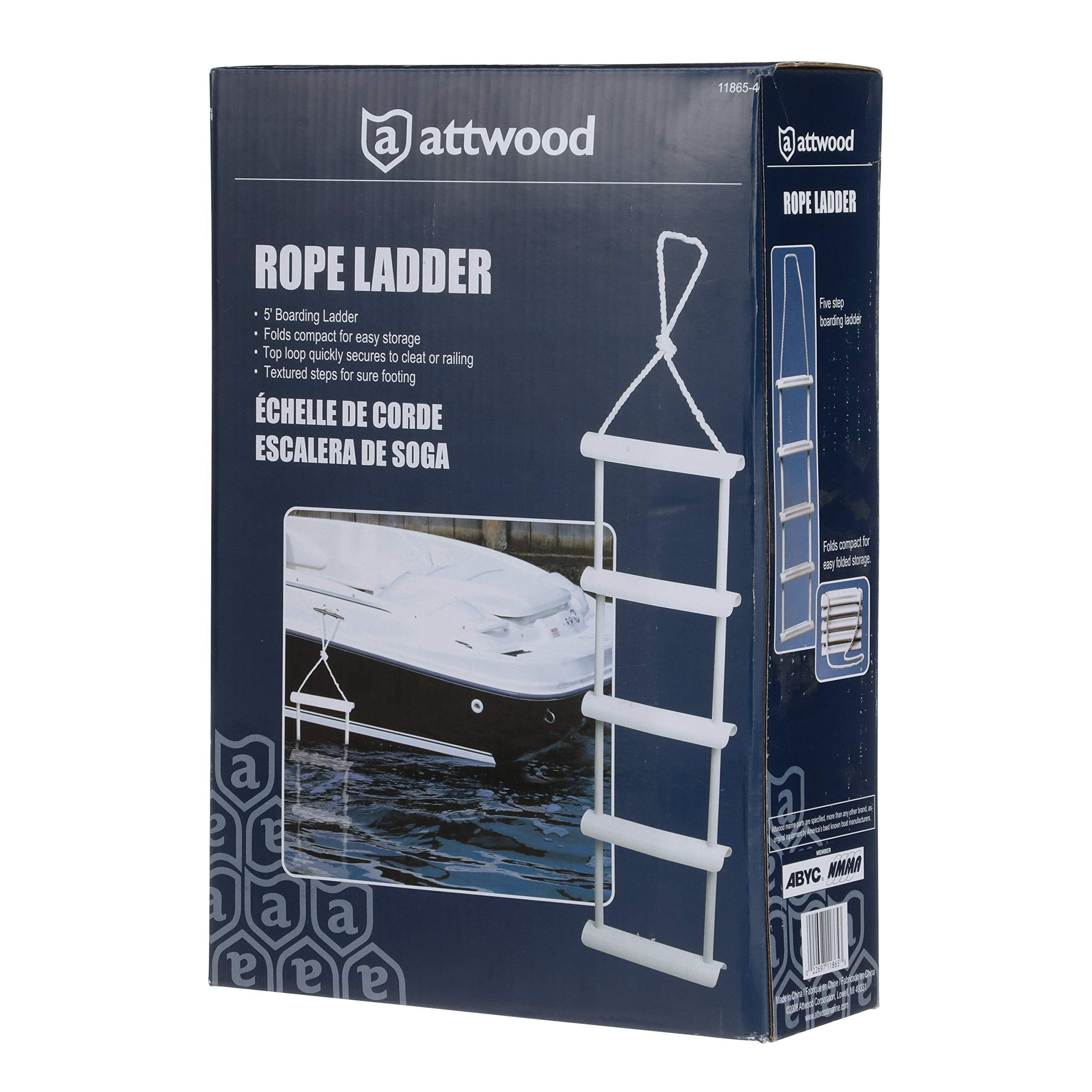 Rope Ladder Attwood 11865-4, 5 Steps, 11 1/2-inches Wide x 64-inches Long, Non-Slip Step Surfaces, Nylon Rope