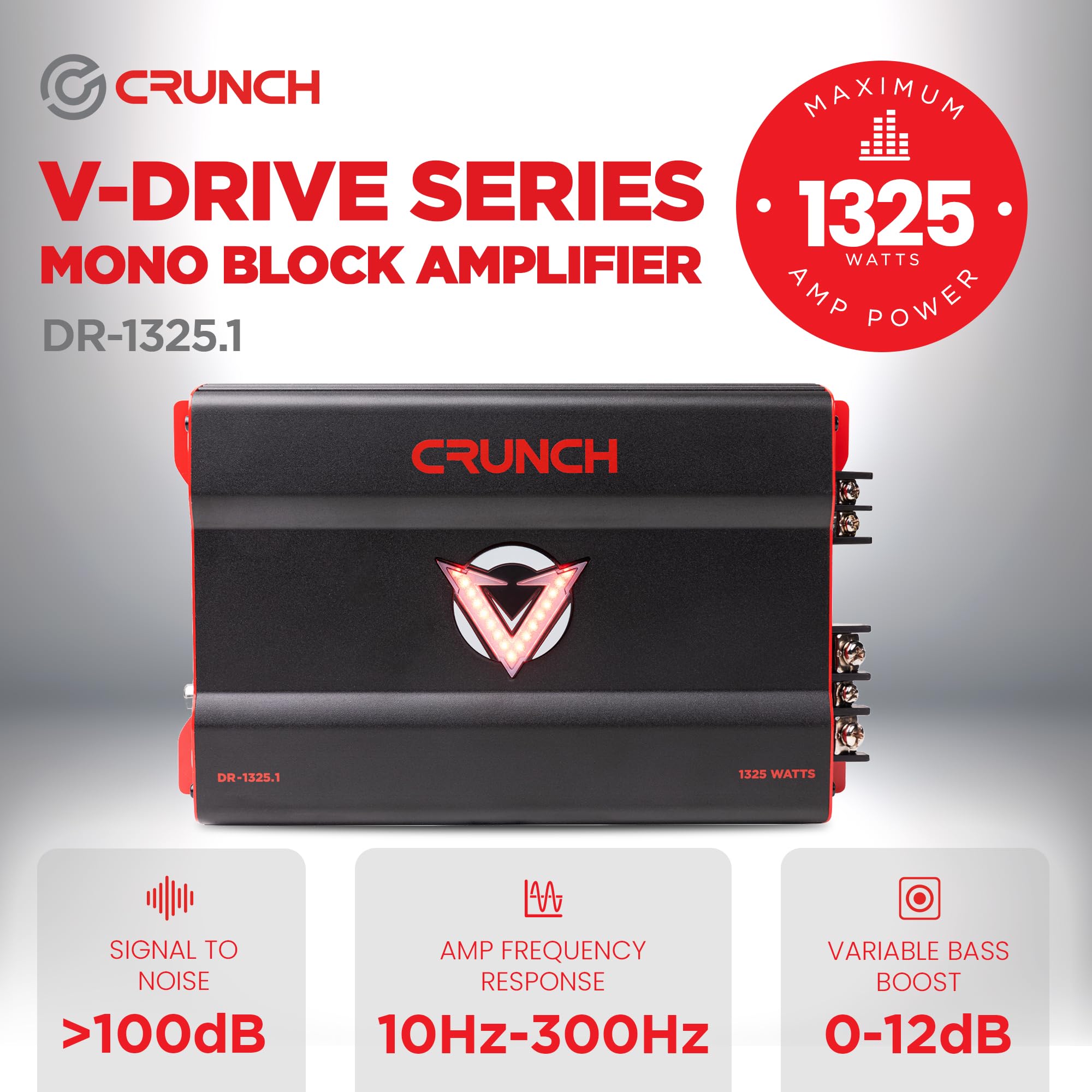 Mono block Crunch 1325W Car Audio Amplifier with Adjustable Crossovers