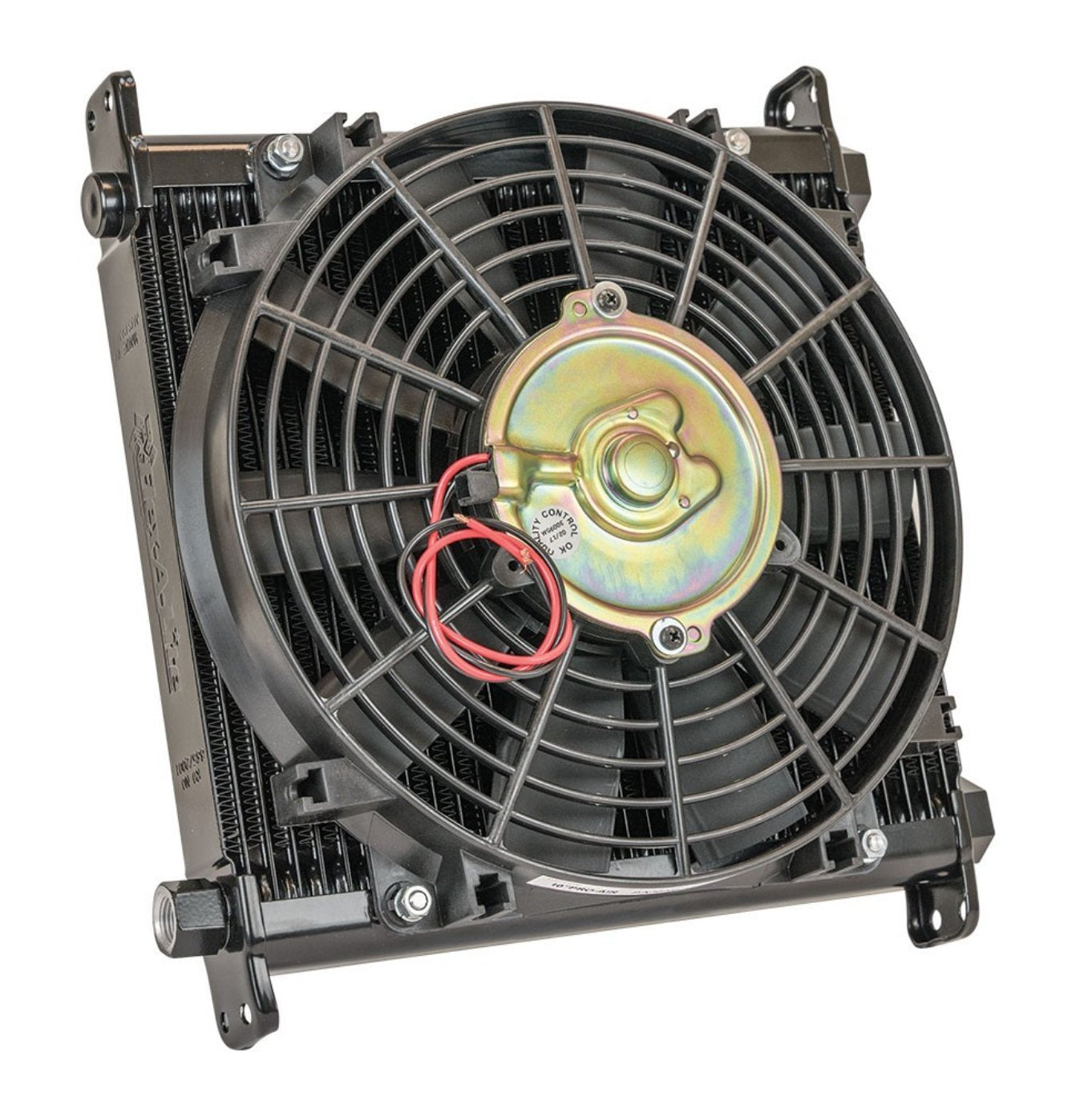 Remote Mount Flex-a-lite (700032) Stacked Plate 32-Row Engine-Oil Cooler with Electric Fan, 11 x 11 x 1 3/4" with AN Fittings