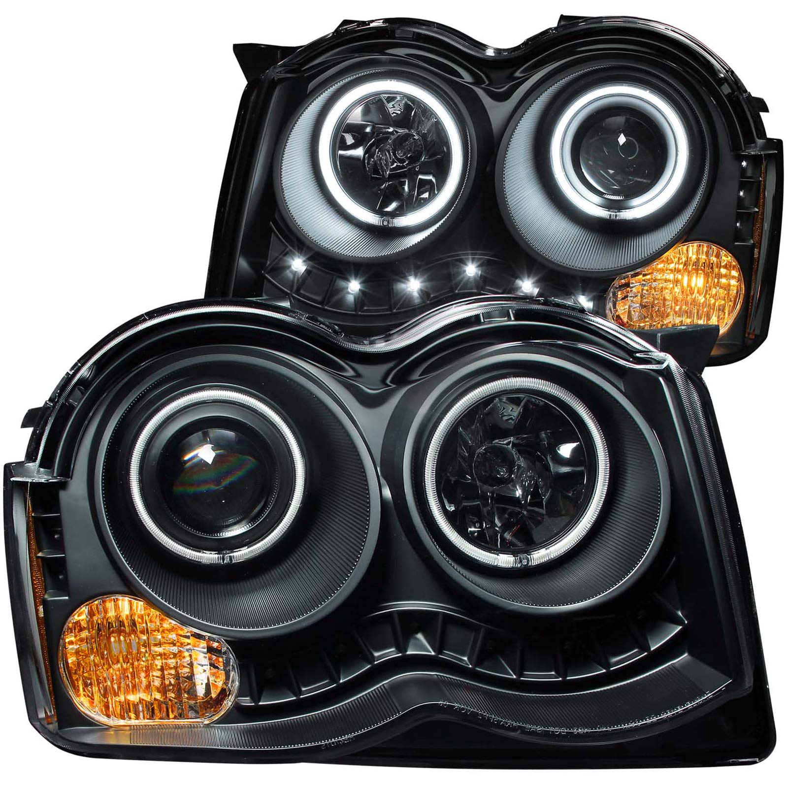 Black Halo Anzo USA Projector Headlight with Clear Lens and Amber Reflector for Jeep Grand Cherokee
