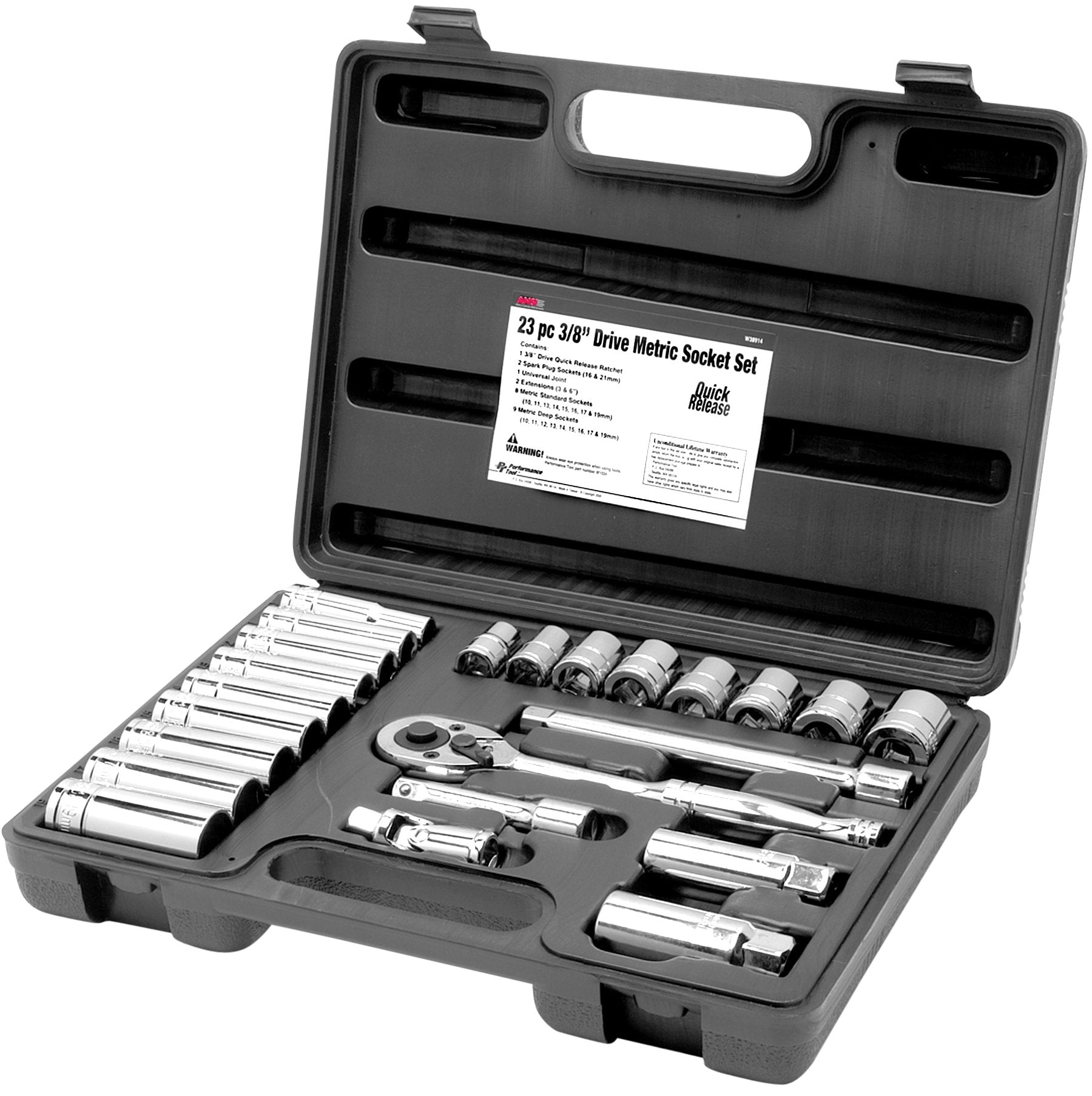 W38914 Performance Tool 3/8-Inch Drive MET Socket Set, 23 -Piece, 1-Pack