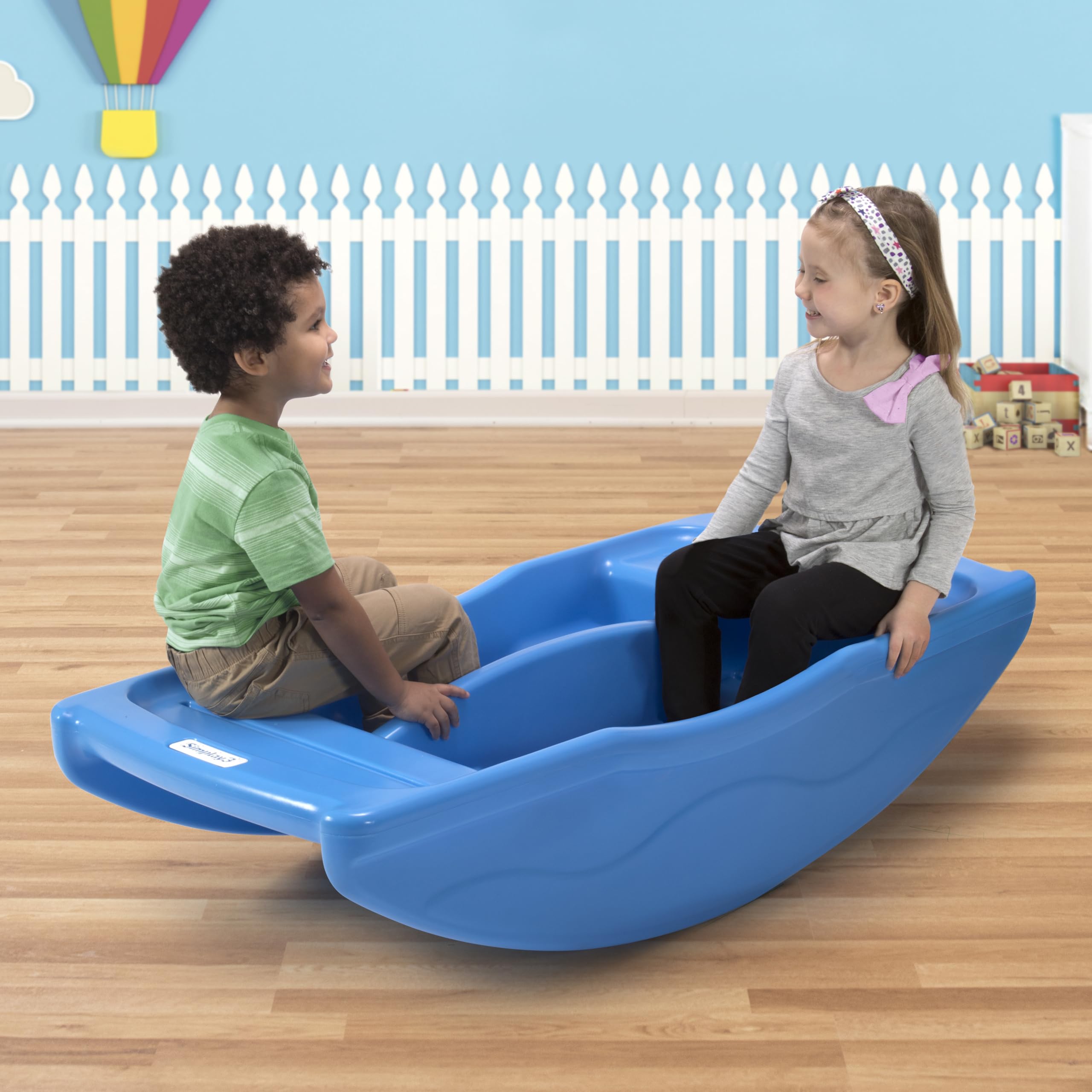 Simplay3 Rock and Roll Two Sided Teeter Totter Seesaw and Climbing Bridge, Fits up to Four Kids and Children for Rocking and Climbing - Indoor/Outdoor, Made in USA (Blue)