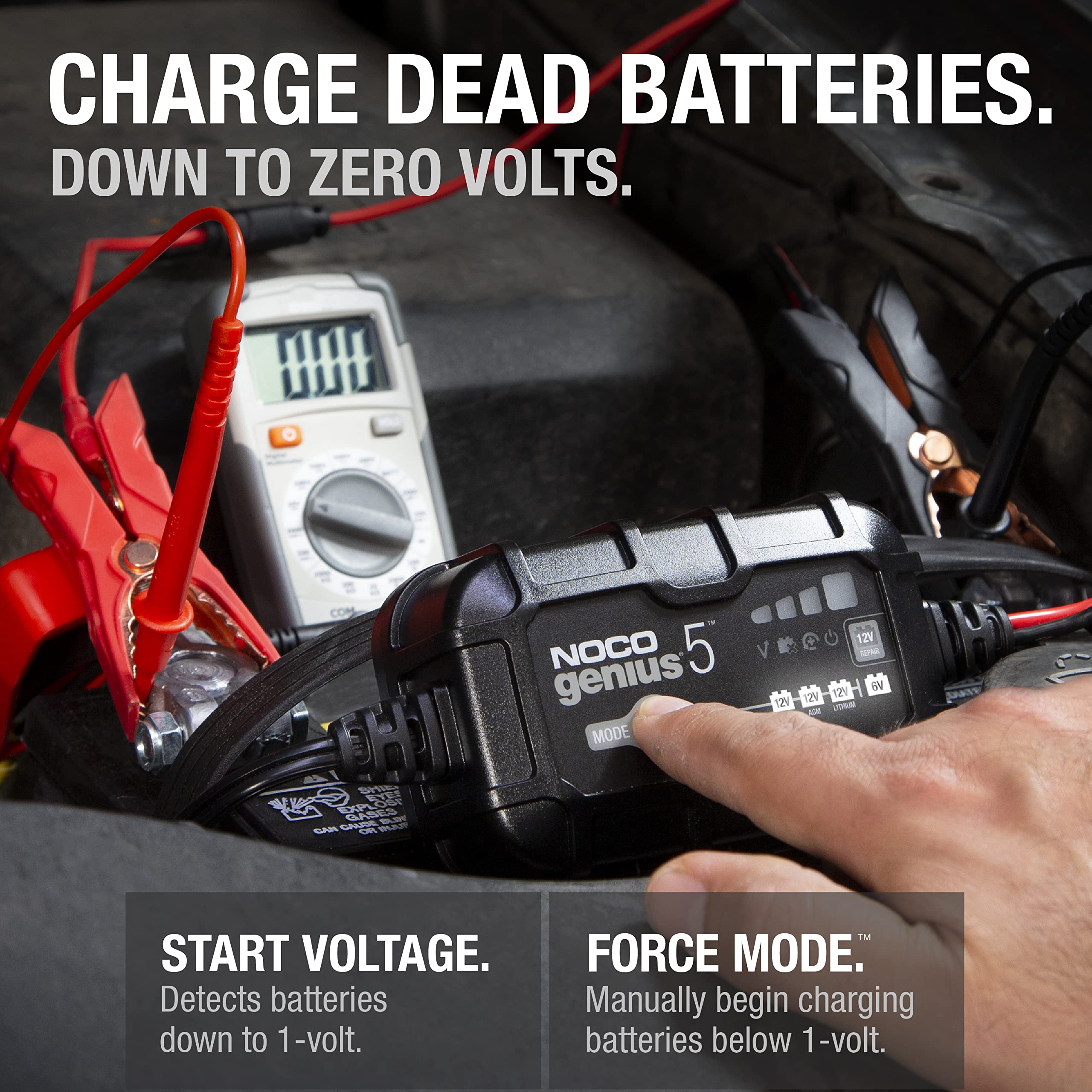 NOCO GENIUS5: 6V/12V Smart Battery Charger 5A – Automatic Maintainer, Trickle Charger & Desulfator with Overcharge Protection & Temperature Compensation – for Lead-Acid & Lithium Batteries
