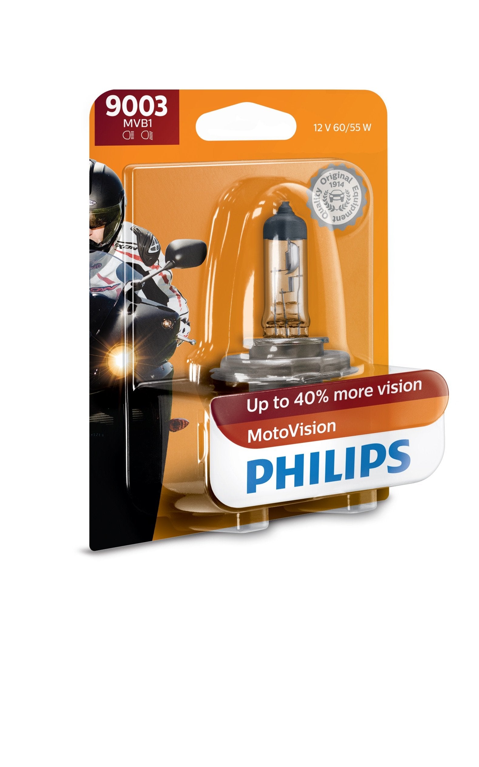 Philips MotoVision 9003MVB1 Motorcycle and Powersport Replacement Headlight Bulb, 1 Pack