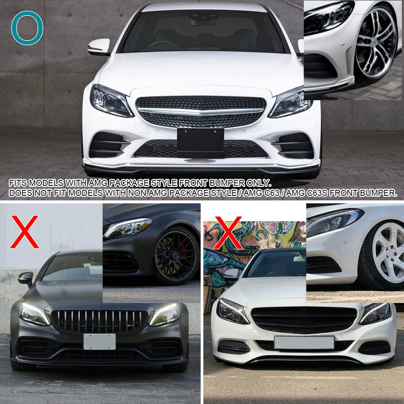 Glossy Black Spec-D Tuning Front Lip Spoiler Splitter Compatible with 2019-2021 Mercedes Benz C-Class W205