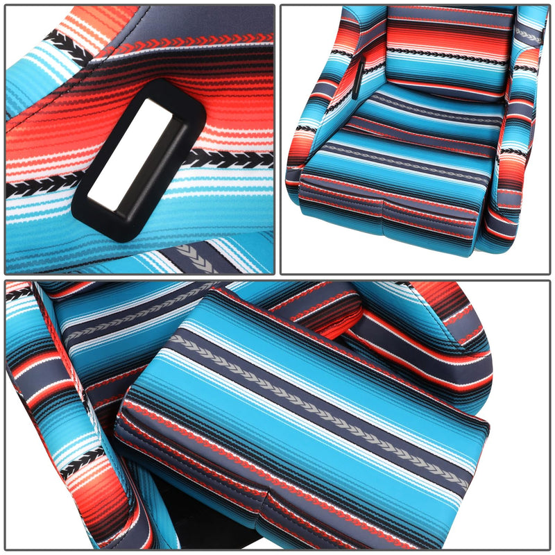 NRG Innovations Fixed Back Bucket Racing Seat Prisma with Bottom Mount Bracket, 22" W X 34" H X 16" D, Red White Blue Black Pink Serape Print, FRP-303-BAJACALI