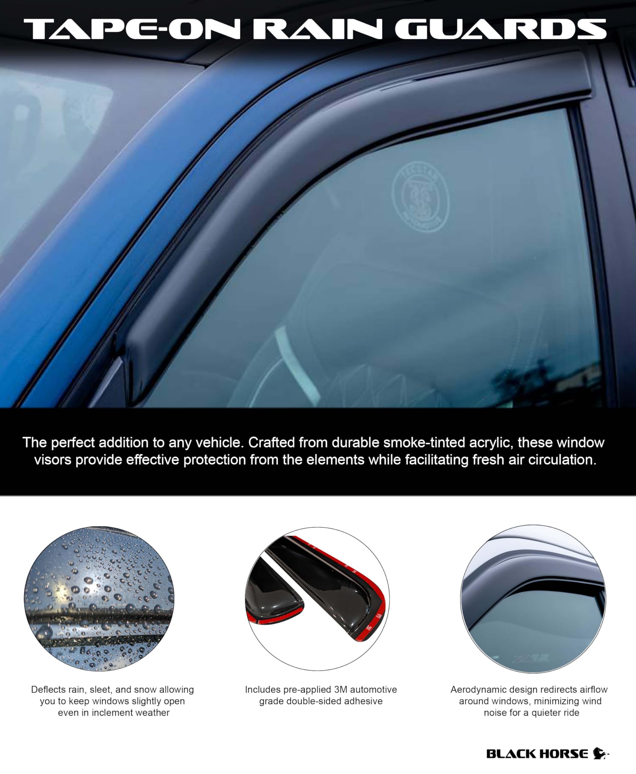 Off Road Black Horse [BHOR Tape On Rain Guards/Wind Deflectors Compatible with 2006-2018 Mercedes-Benz Sprinter Smoke 2 PCs - 145319