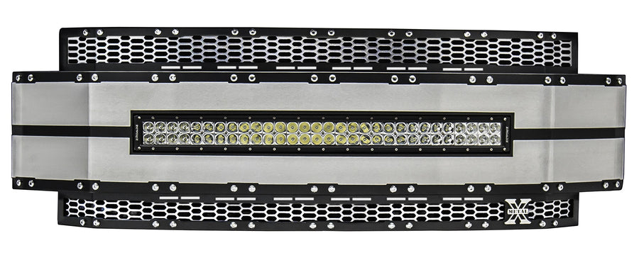 T-Rex Grilles Torch AL Grille, 2017-2019 Super Duty Black Mesh and Trim, 1 Pc, Replacement, Chrome Studs with (1) 30" LED, Does Not Fit Vehicles with Camera - PN #6315481