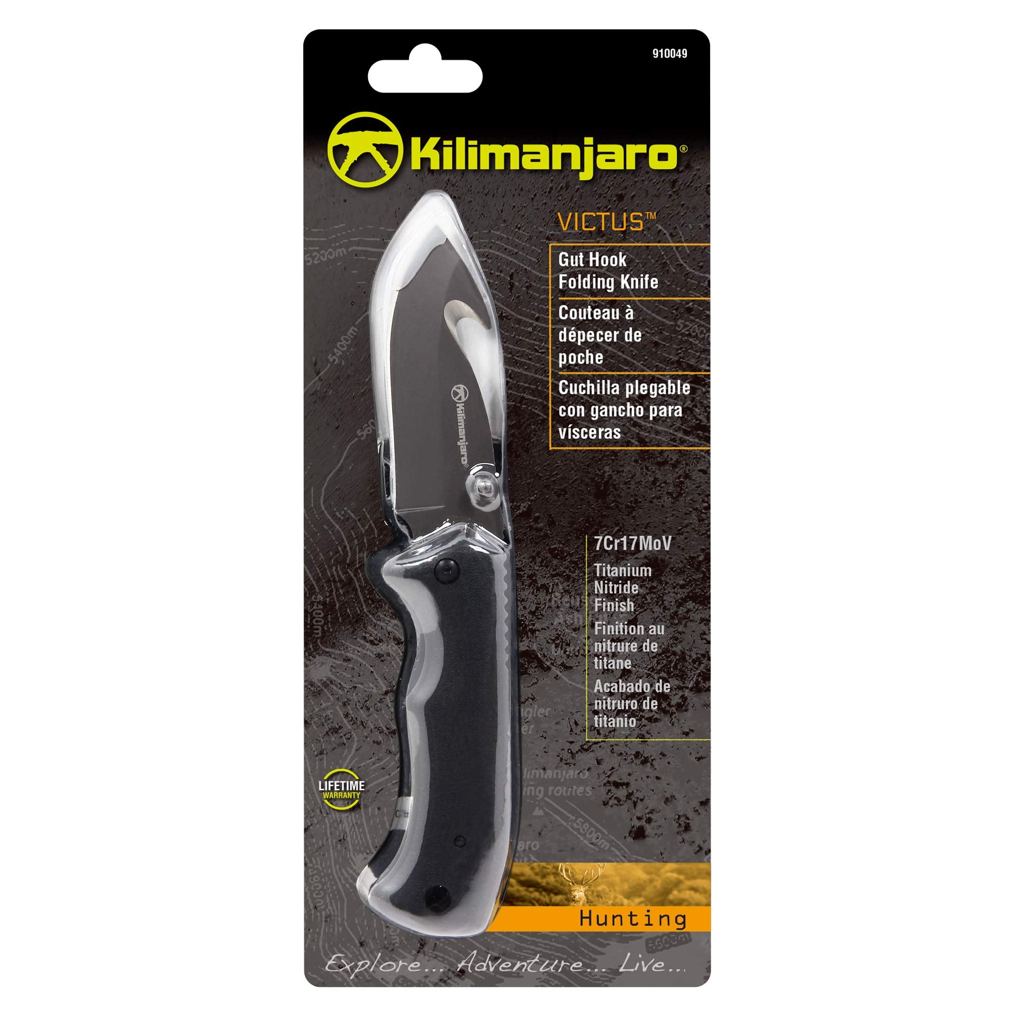 Victus Kilimanjaro 8-Inch Hunting Knife with Gut Hook, Black