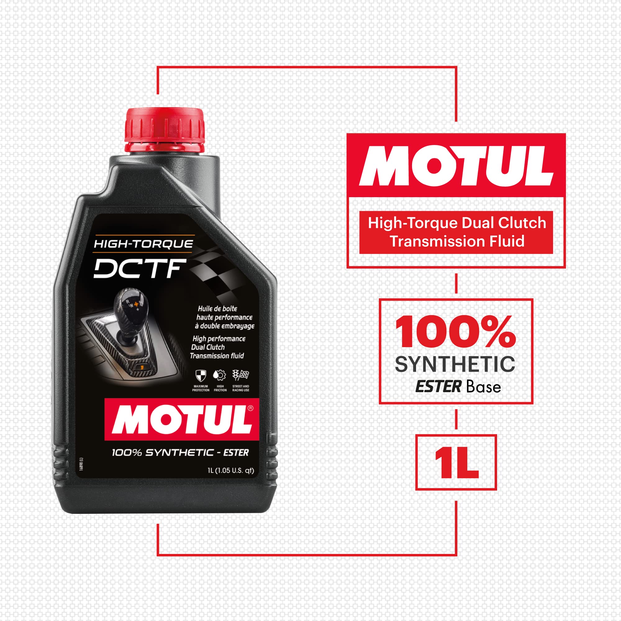 High-Torque Motul 110440 Dual Clutch Transmission Fluid DCTF High Performance Street and Race Gear Box Lubricant 1 Liter