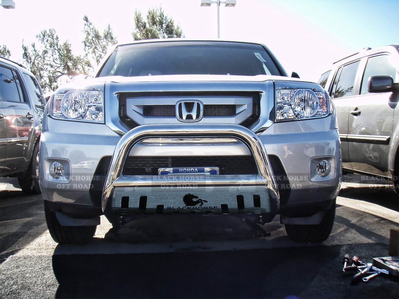 Bull Bar Black Horse Skid Plate Stainless Steel Compatible with 2009-2015 Honda Pilot-BBH1409-SP