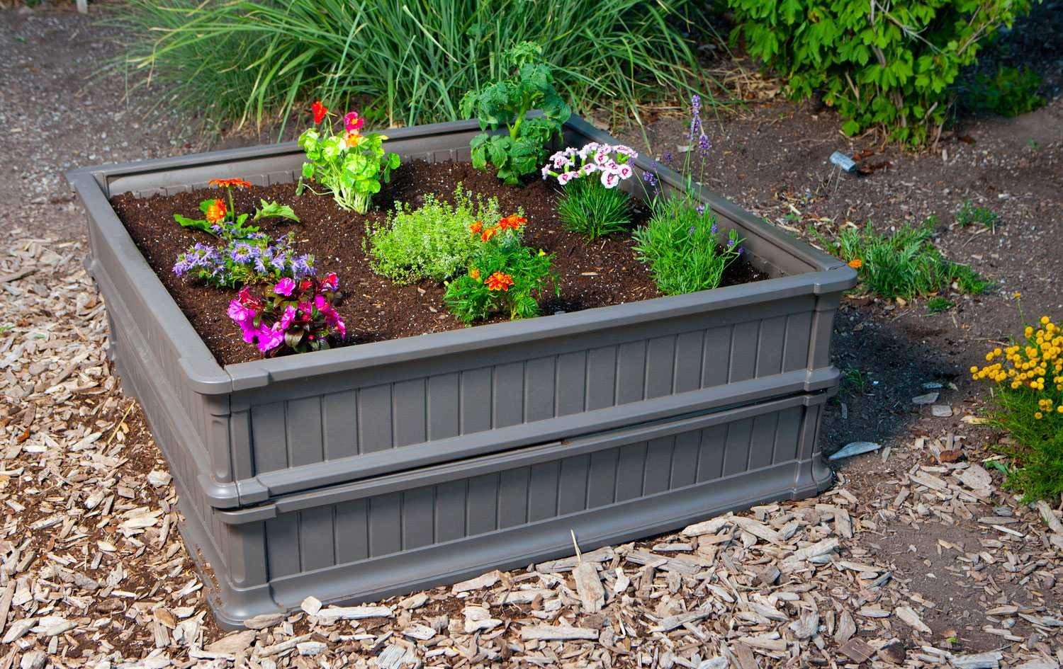 60069 LIFETIME Raised Garden Bed Kit, 4 x 4', Brown
