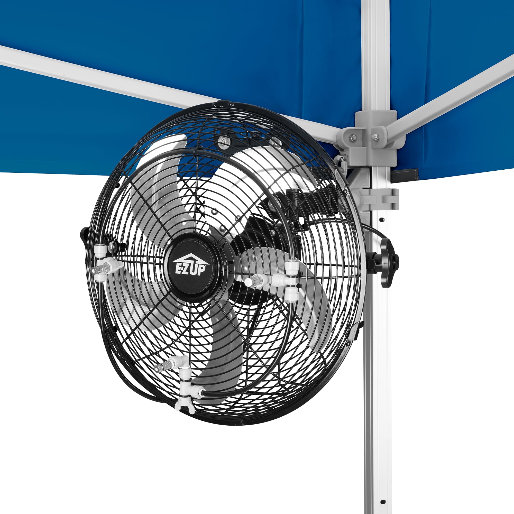 E-Z UP 14" Portable Misting Fan, Lowers Temperatures by 30° in Spaces Up to 150 Sq Ft, 180° Swivel Mechanism, Perfect for Outdoors. Mounts on compatible Canopy/Shelter (CANOPY/SHELTER NOT INCLUDED)