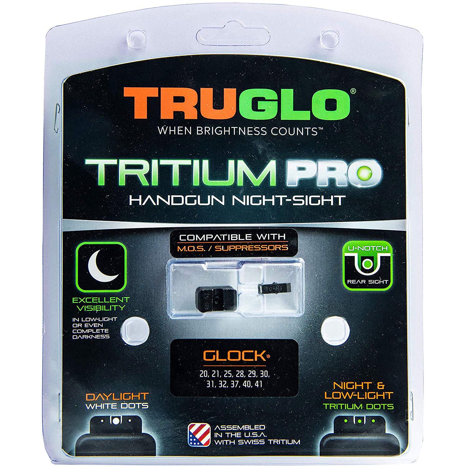 Tritium Pro Sight Set for Glock MOS High TRUGLO Green with White Front Dot Outline