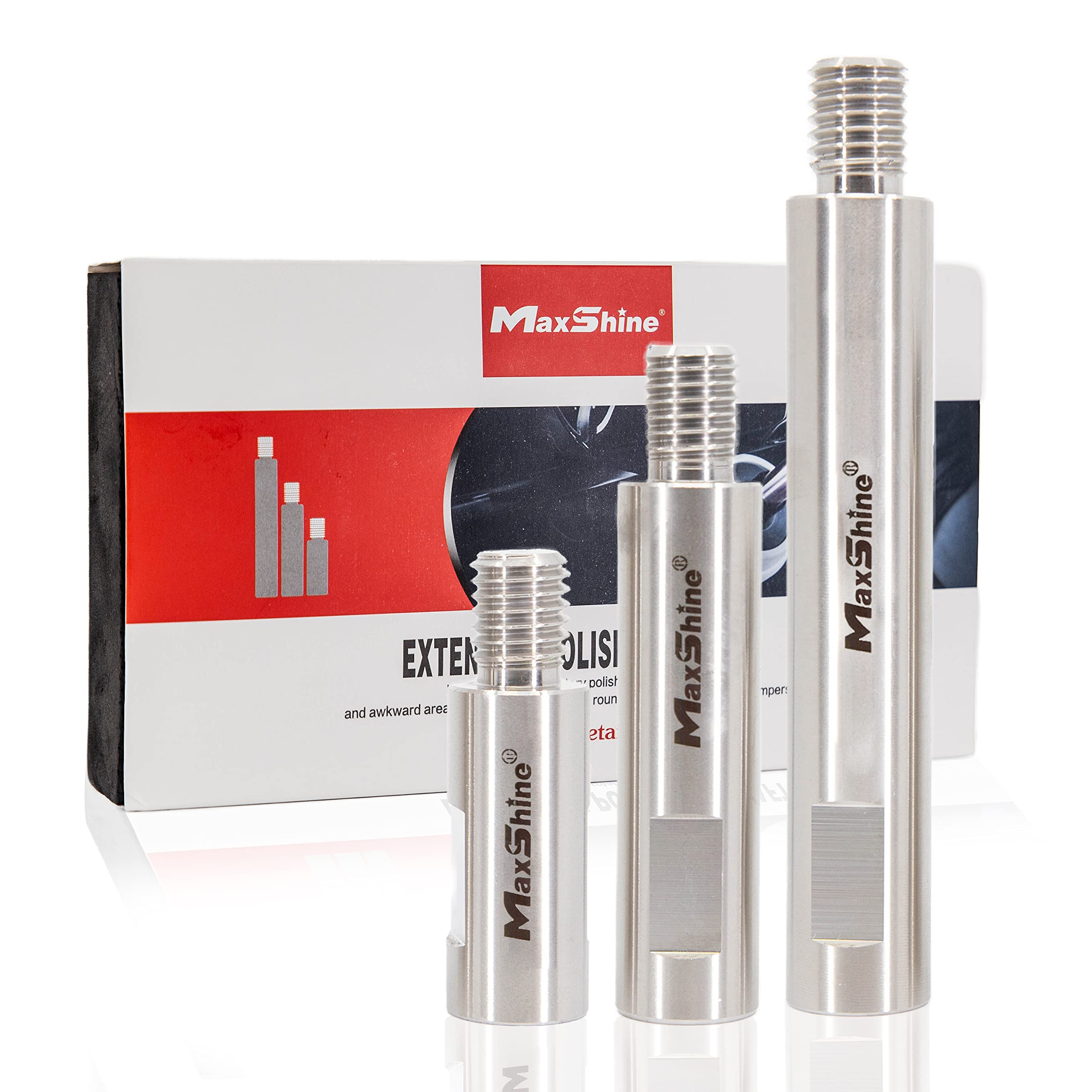 Maxshine Stainless Steel Universal Rotary Extension Shaft Set - 2in, 3in, 5in, Fits 5/8” Backing Plate - 3 Pieces Rotary Polisher Extender for Car Polishing & Angle Grinder -Rotary Polisher Accessory