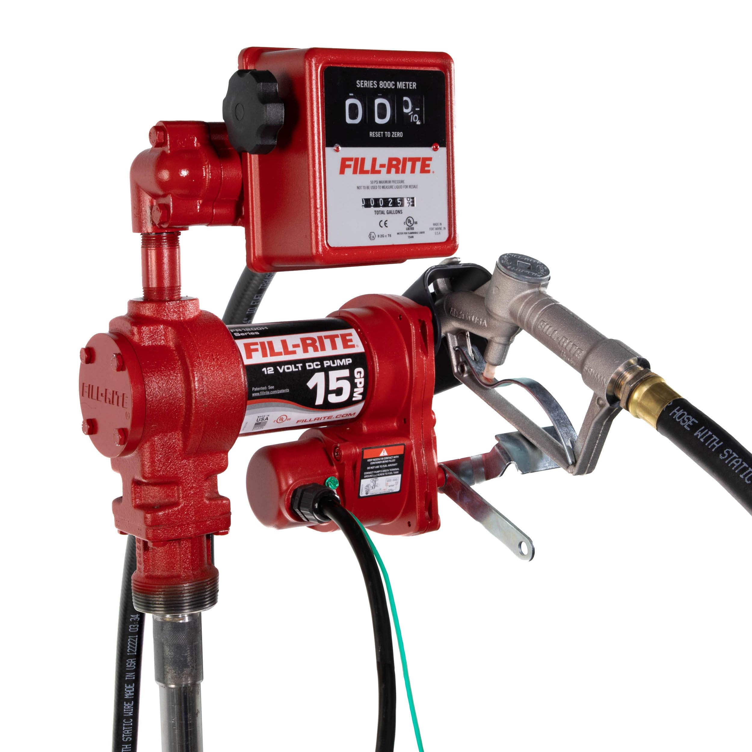 Fill-Rite 12V FR1211H 15 GPM Fuel Transfer Pump with Standard Mechanical Meter Package, Gallons | Gasoline, Diesel, Kerosene, Ethanol & Methanol Blends & Biodiesel