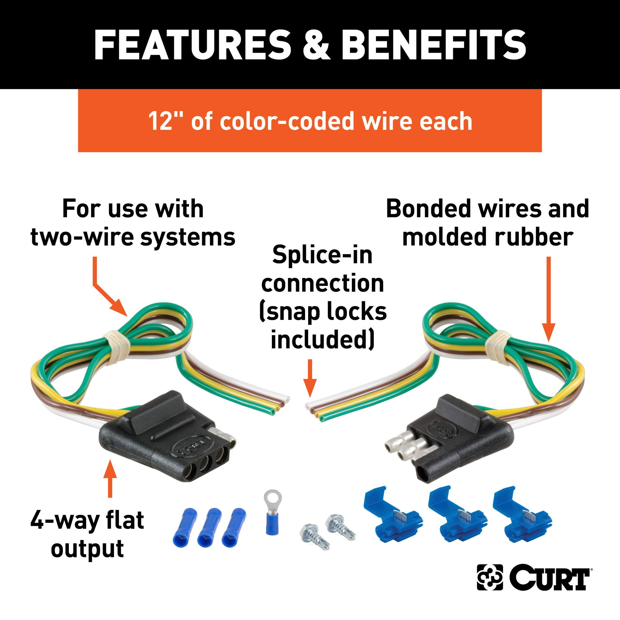 CURT 4-Pin Trailer Wiring Harness, 12-Inch Vehicle-Side and Trailer-Side Wires 58344