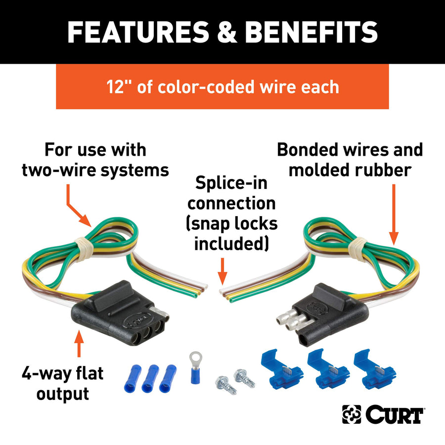 CURT 4-Pin Trailer Wiring Harness, 12-Inch Vehicle-Side and Trailer-Side Wires 58344