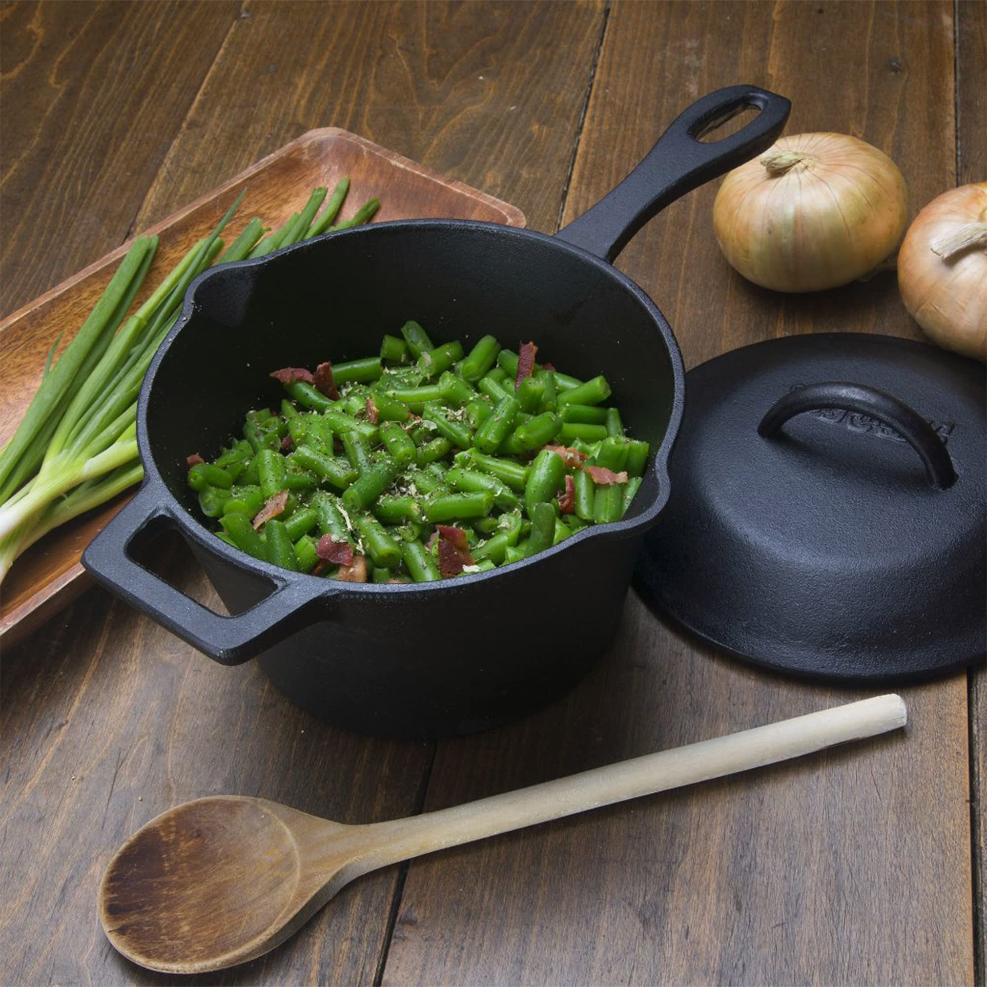 Bayou Classic 2.5-qt Cast Iron Covered Sauce Pot Features Self-Basting Domed Lid Perfect For Reducing Sauces Simmering Soups or Boiling Eggs