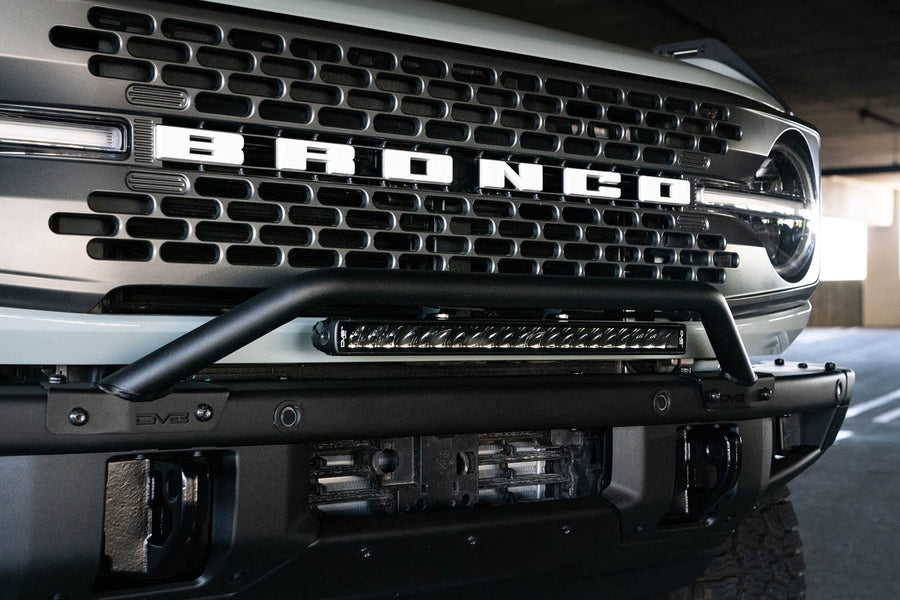 Offroad DV8 Factory Steel Bumper Bull Bar for 2021-2025 Ford Bronco | Low-Profile Design | 2 Adjustable LED Light Mounts | No Drill Installation
